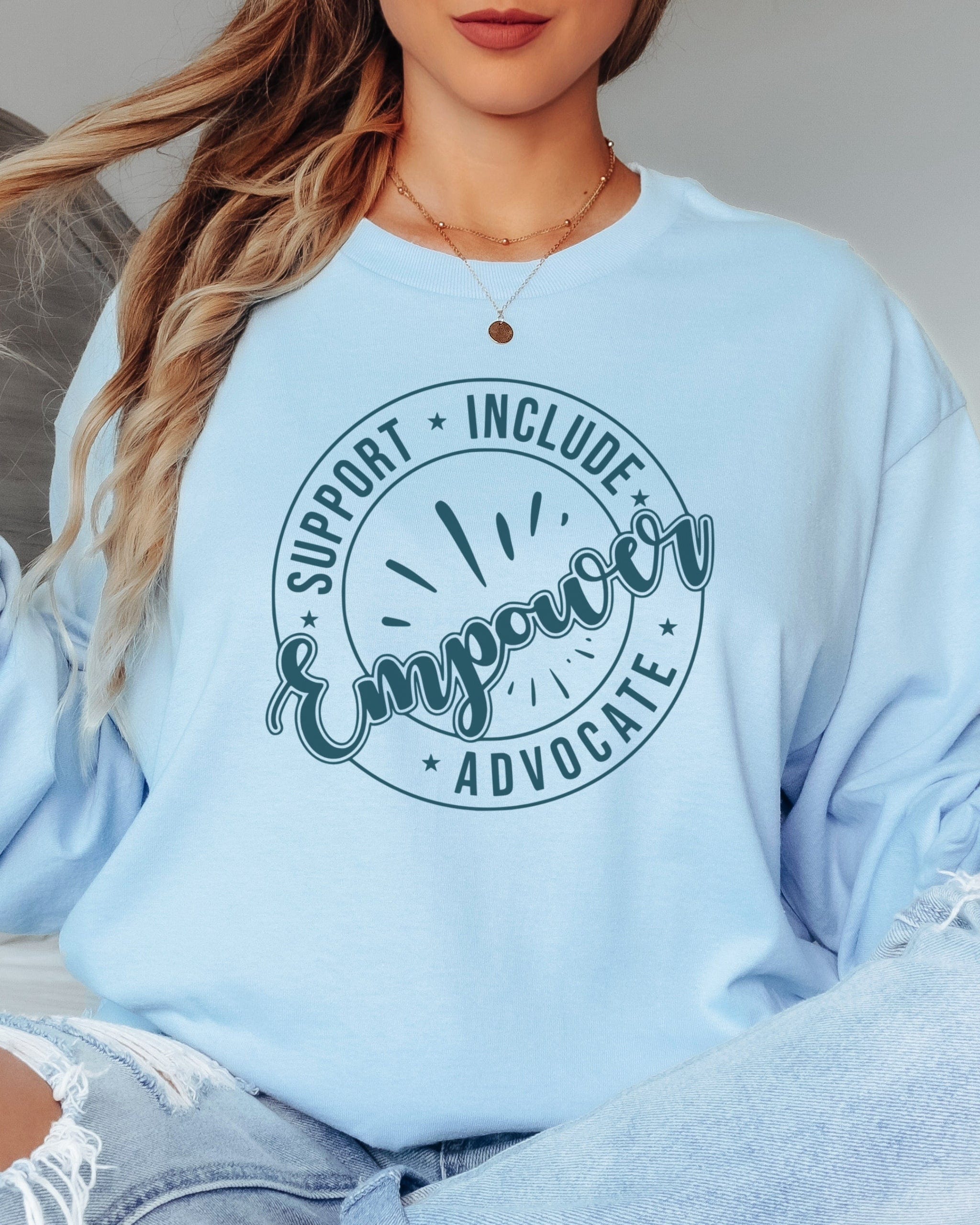 Support Include Advocate Empower Long Sleeve T-Shirt-Neurodiversity, ADHD & Autism Awareness & Acceptance Long-sleeve by Daily Bloom