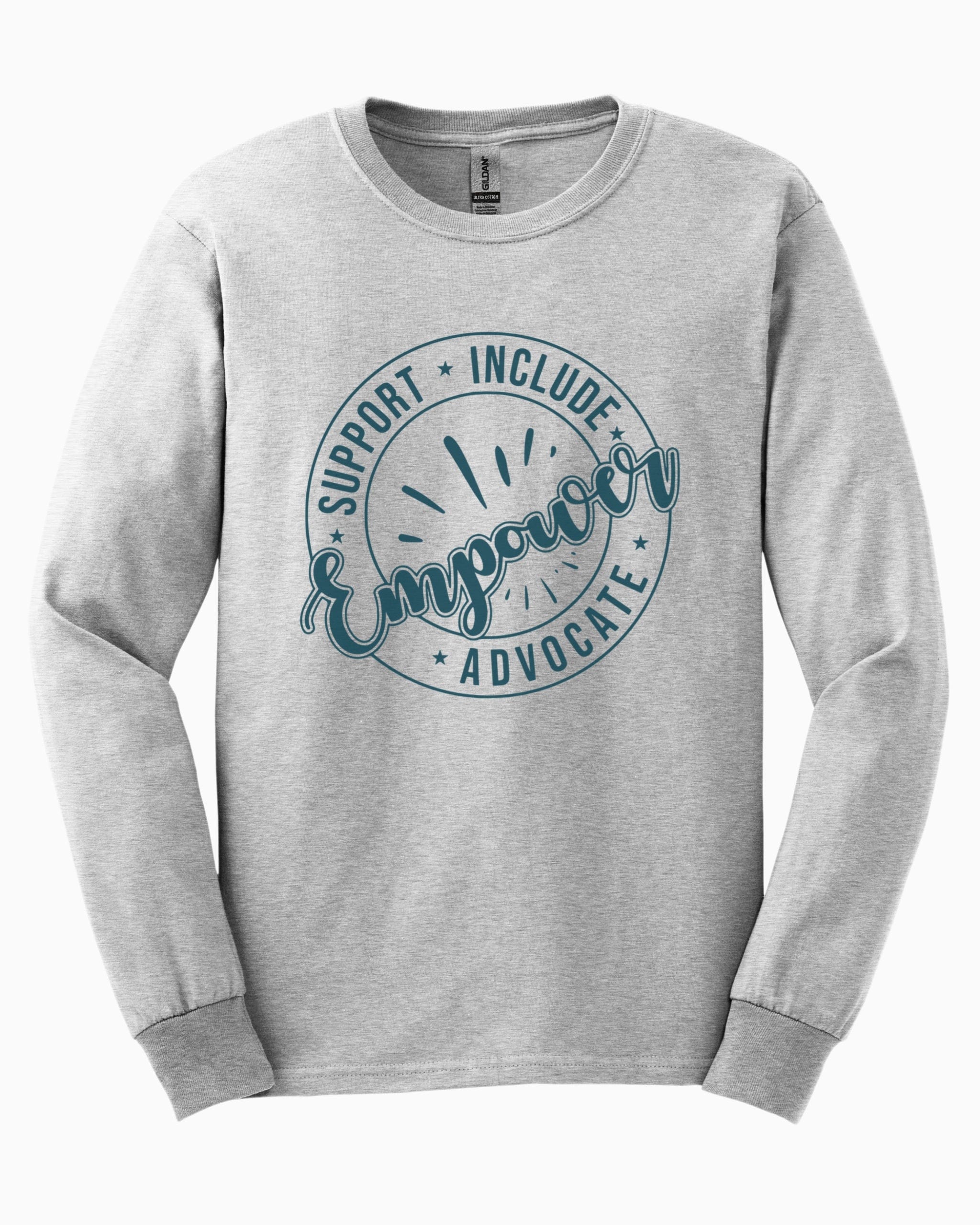 Support Include Advocate Empower Long Sleeve T-Shirt-Ash-Neurodiversity, ADHD & Autism Awareness & Acceptance Long-sleeve by Daily Bloom