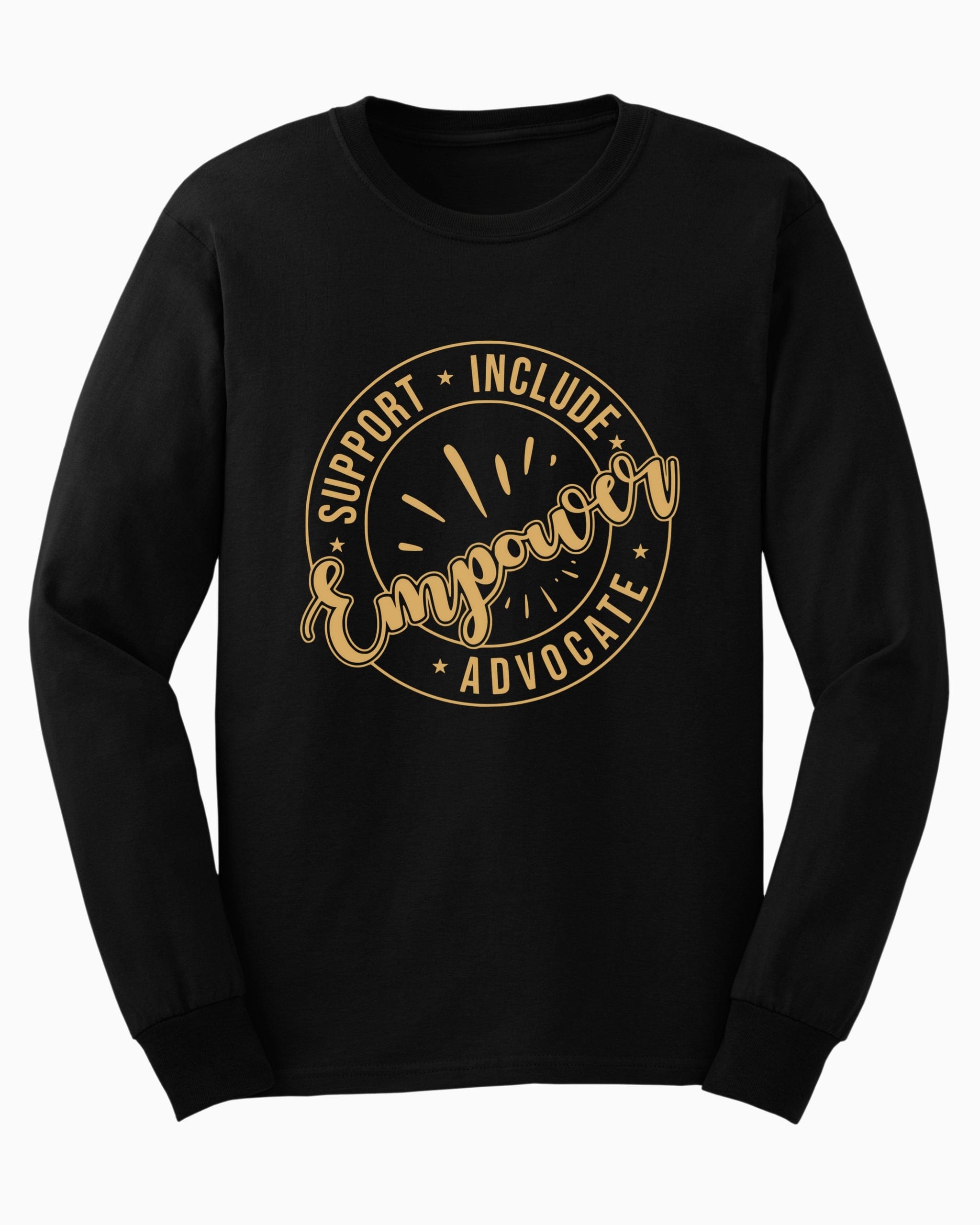 Support Include Advocate Empower Long Sleeve T-Shirt-Black-Neurodiversity, ADHD & Autism Awareness & Acceptance Long-sleeve by Daily Bloom