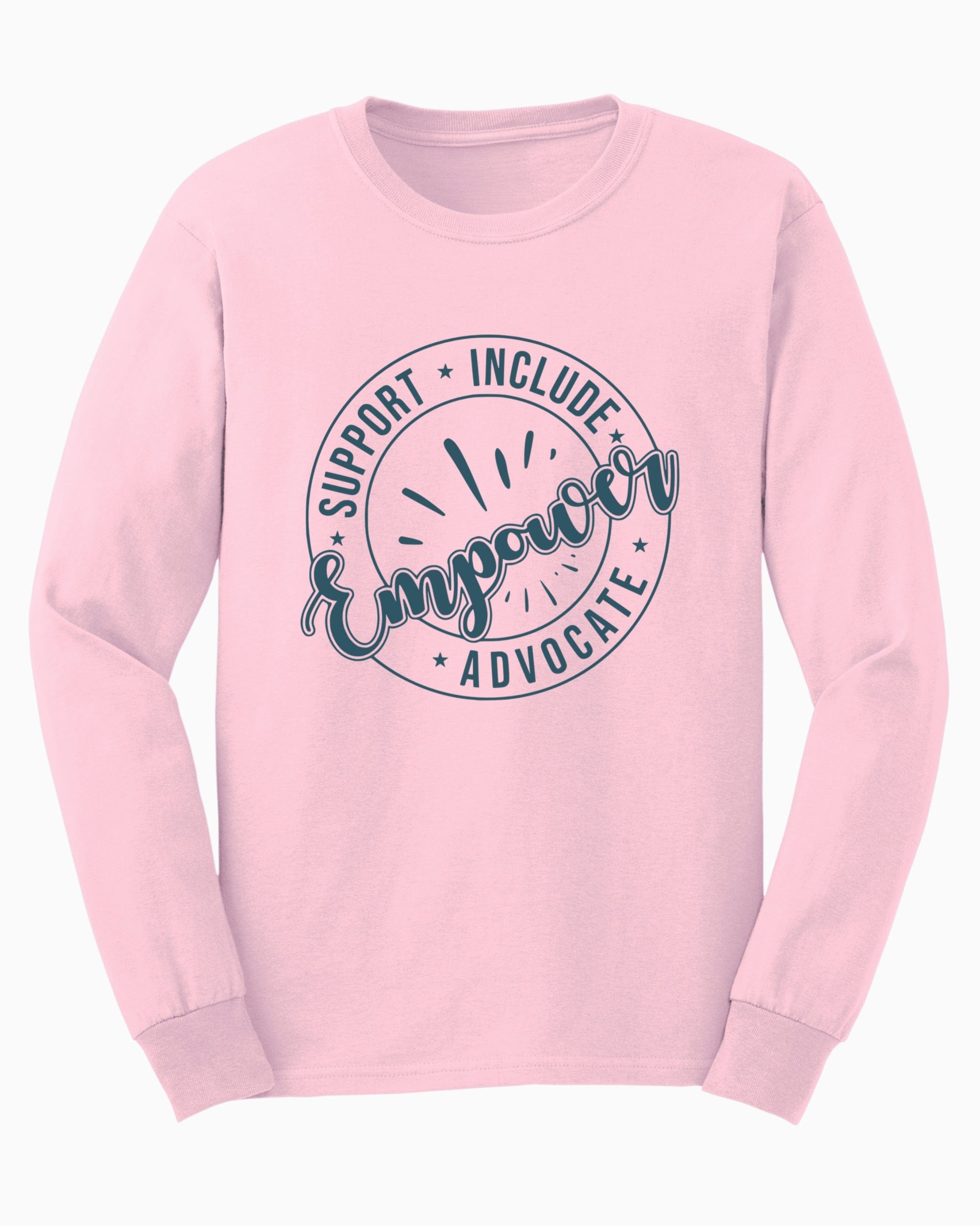 Support Include Advocate Empower Long Sleeve T-Shirt-Light Pink-Neurodiversity, ADHD & Autism Awareness & Acceptance Long-sleeve by Daily Bloom