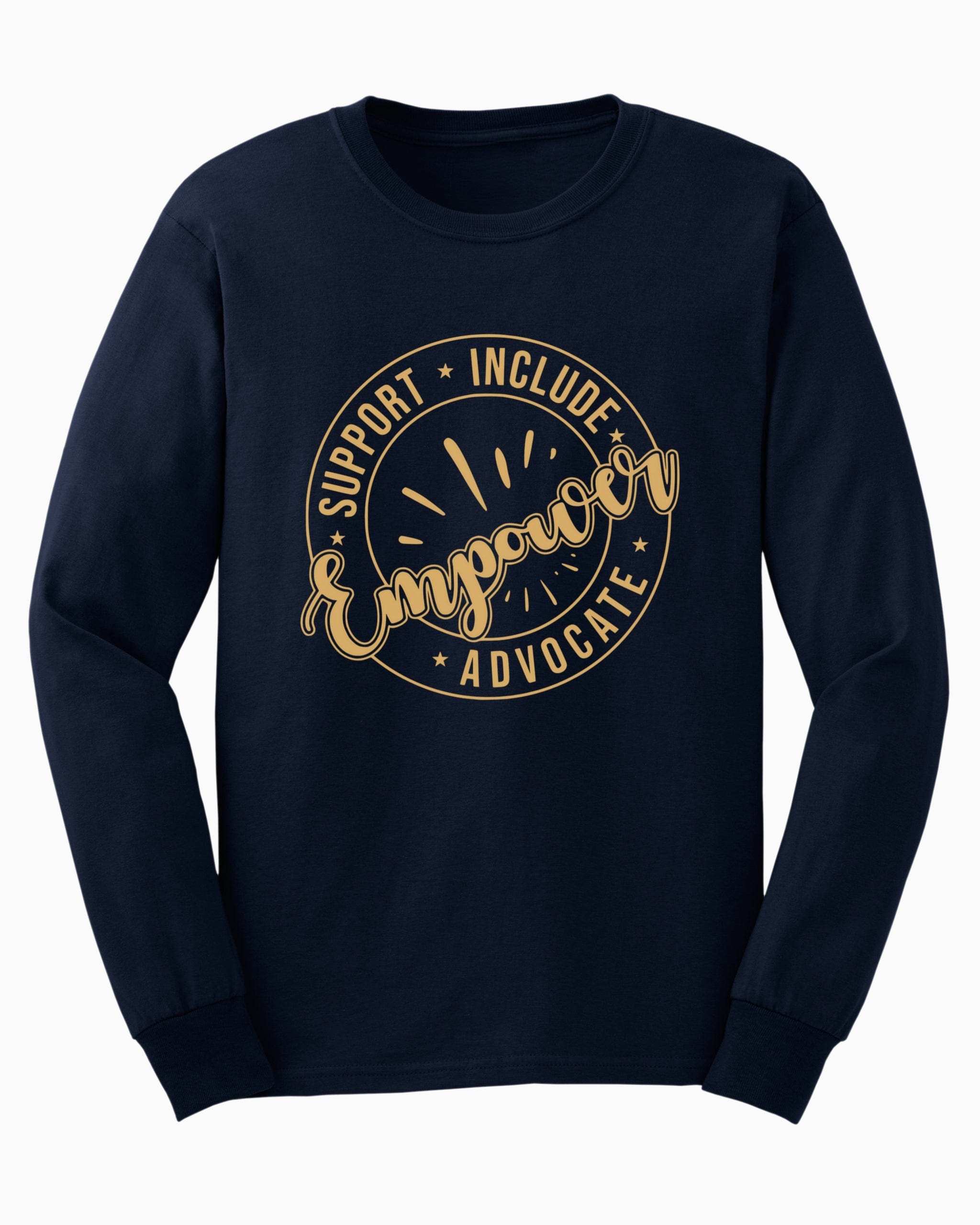 Support Include Advocate Empower Long Sleeve T-Shirt-Navy-Neurodiversity, ADHD & Autism Awareness & Acceptance Long-sleeve by Daily Bloom