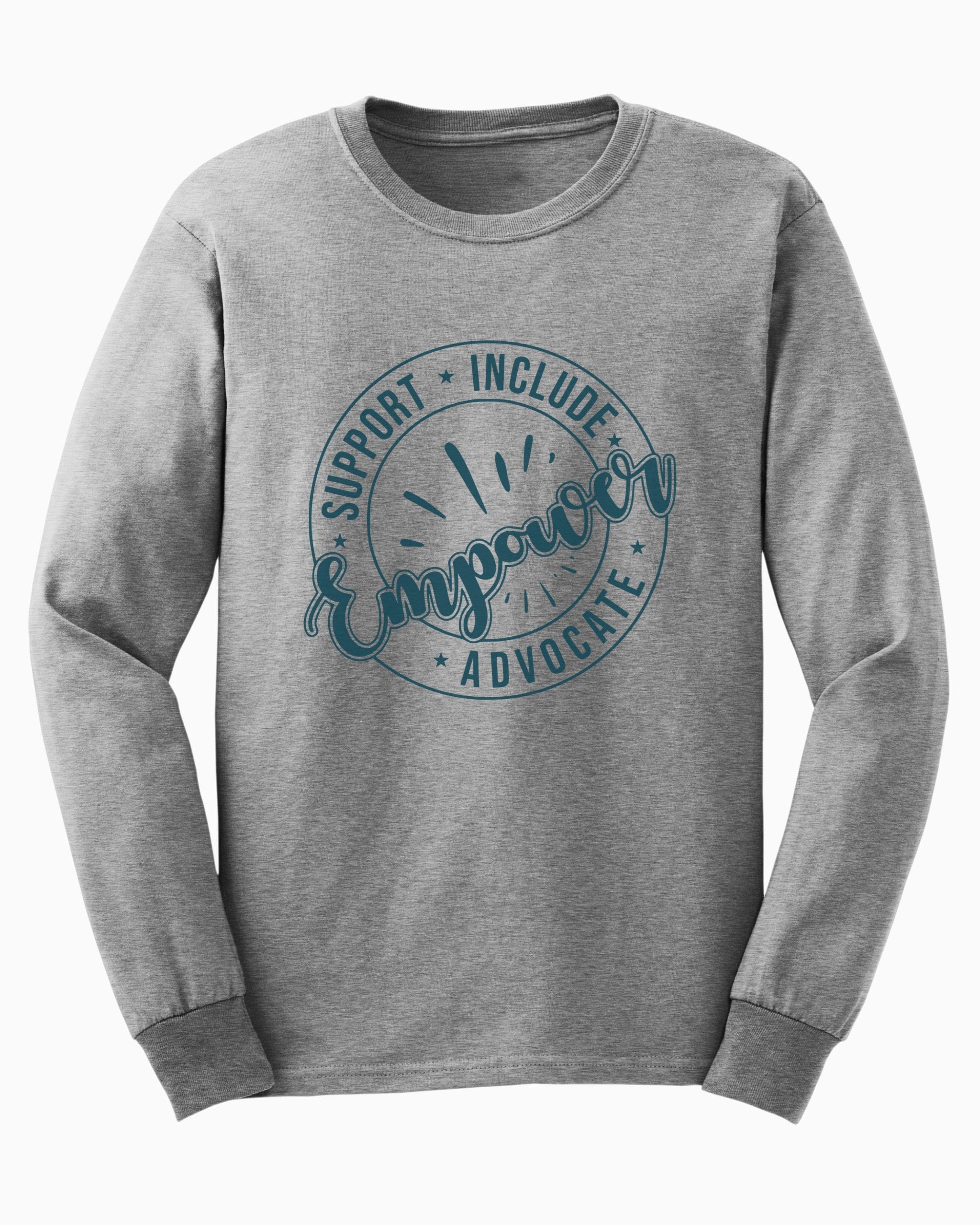Support Include Advocate Empower Long Sleeve T-Shirt-Sport Grey-Neurodiversity, ADHD & Autism Awareness & Acceptance Long-sleeve by Daily Bloom