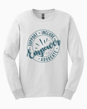 Support Include Advocate Empower Long Sleeve T-Shirt-White-Neurodiversity, ADHD & Autism Awareness & Acceptance Long-sleeve by Daily Bloom