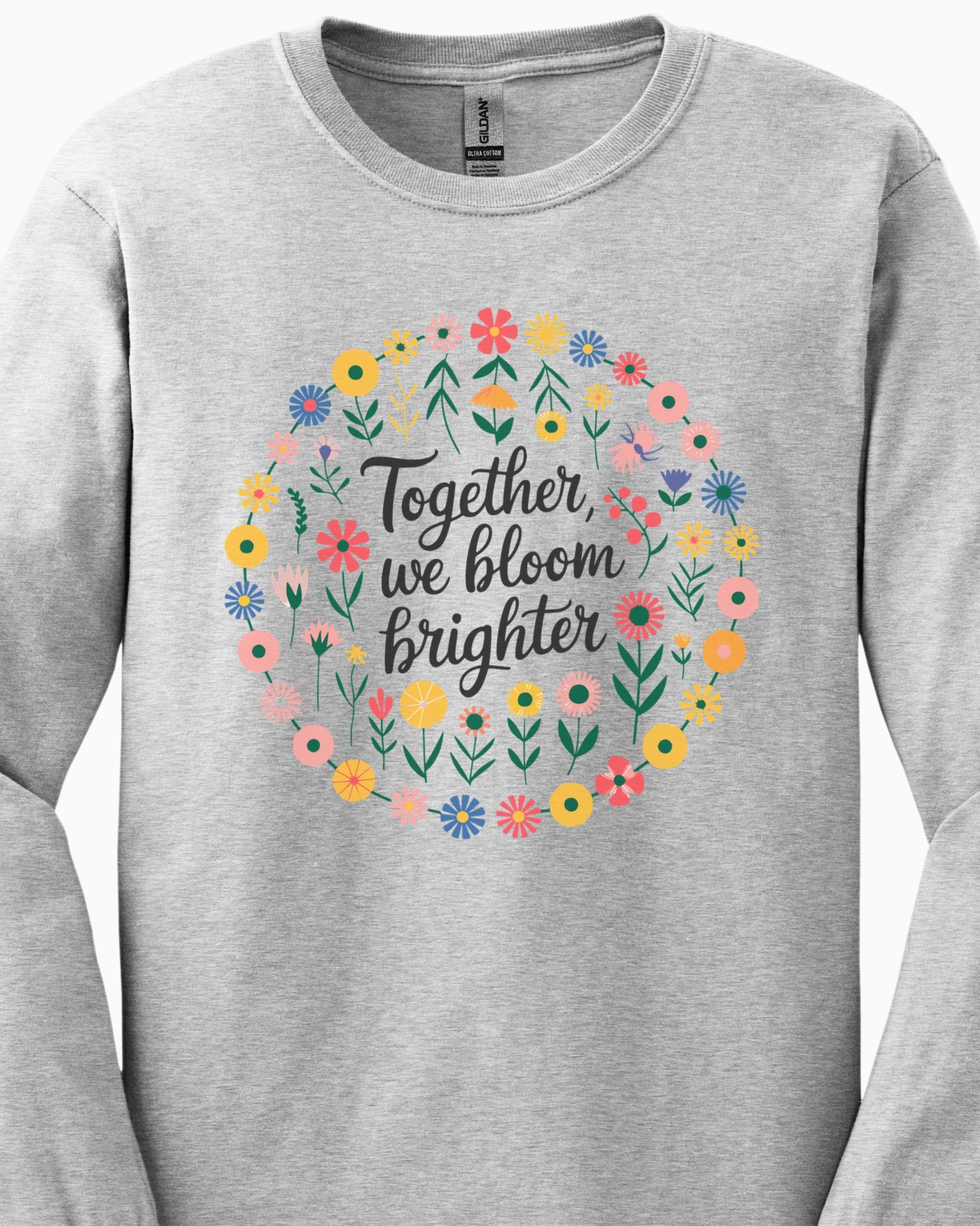 Together We Bloom Brighter Long Sleeve T-Shirt-Neurodiversity, ADHD & Autism Awareness & Acceptance Long-sleeve by Daily Bloom