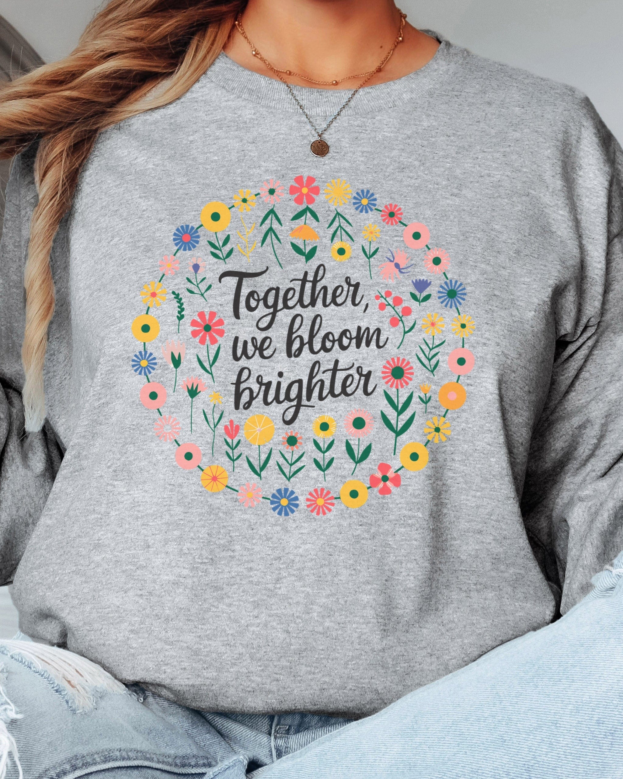 Together We Bloom Brighter Long Sleeve T-Shirt-Neurodiversity, ADHD & Autism Awareness & Acceptance Long-sleeve by Daily Bloom