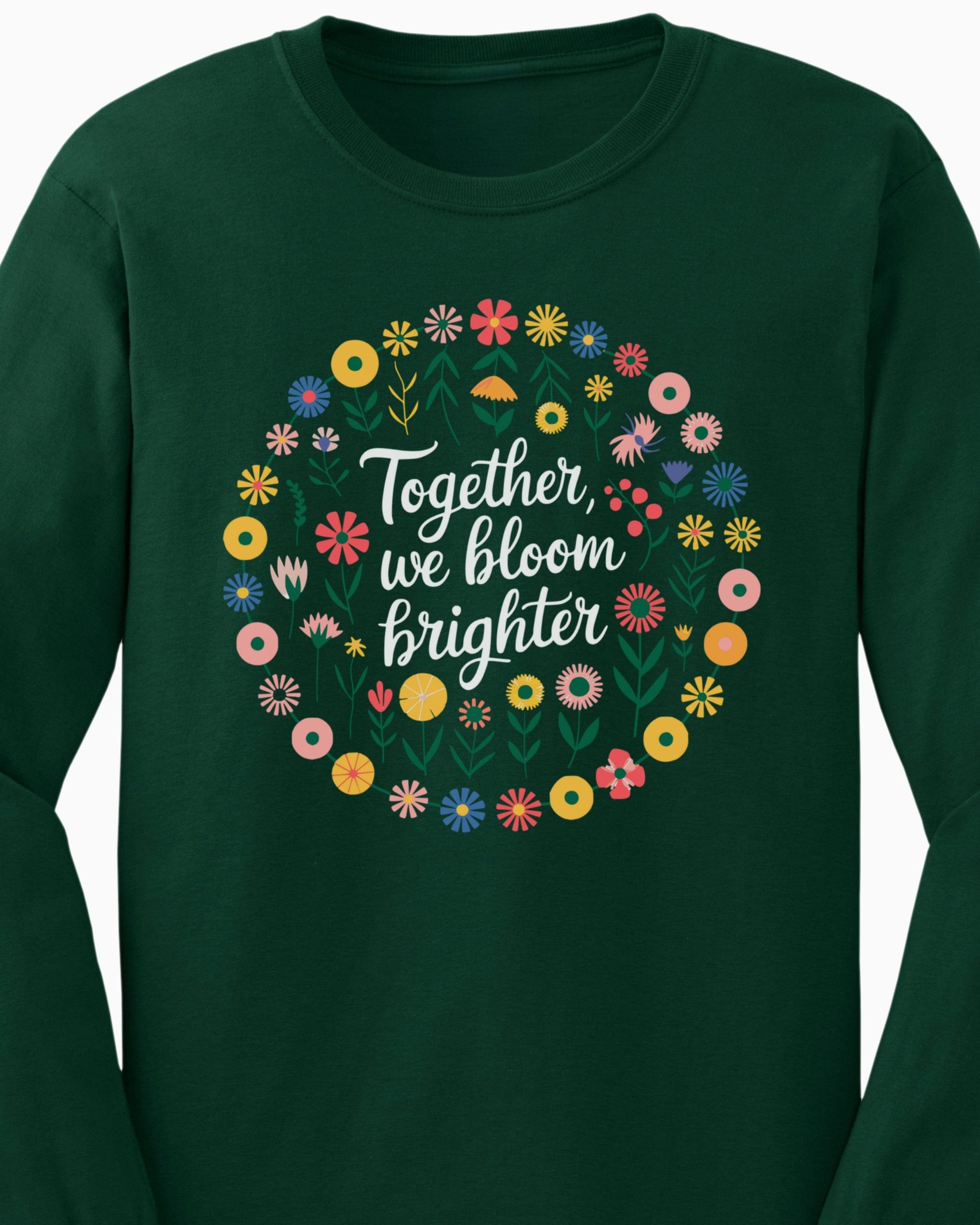 Together We Bloom Brighter Long Sleeve T-Shirt-Neurodiversity, ADHD & Autism Awareness & Acceptance Long-sleeve by Daily Bloom