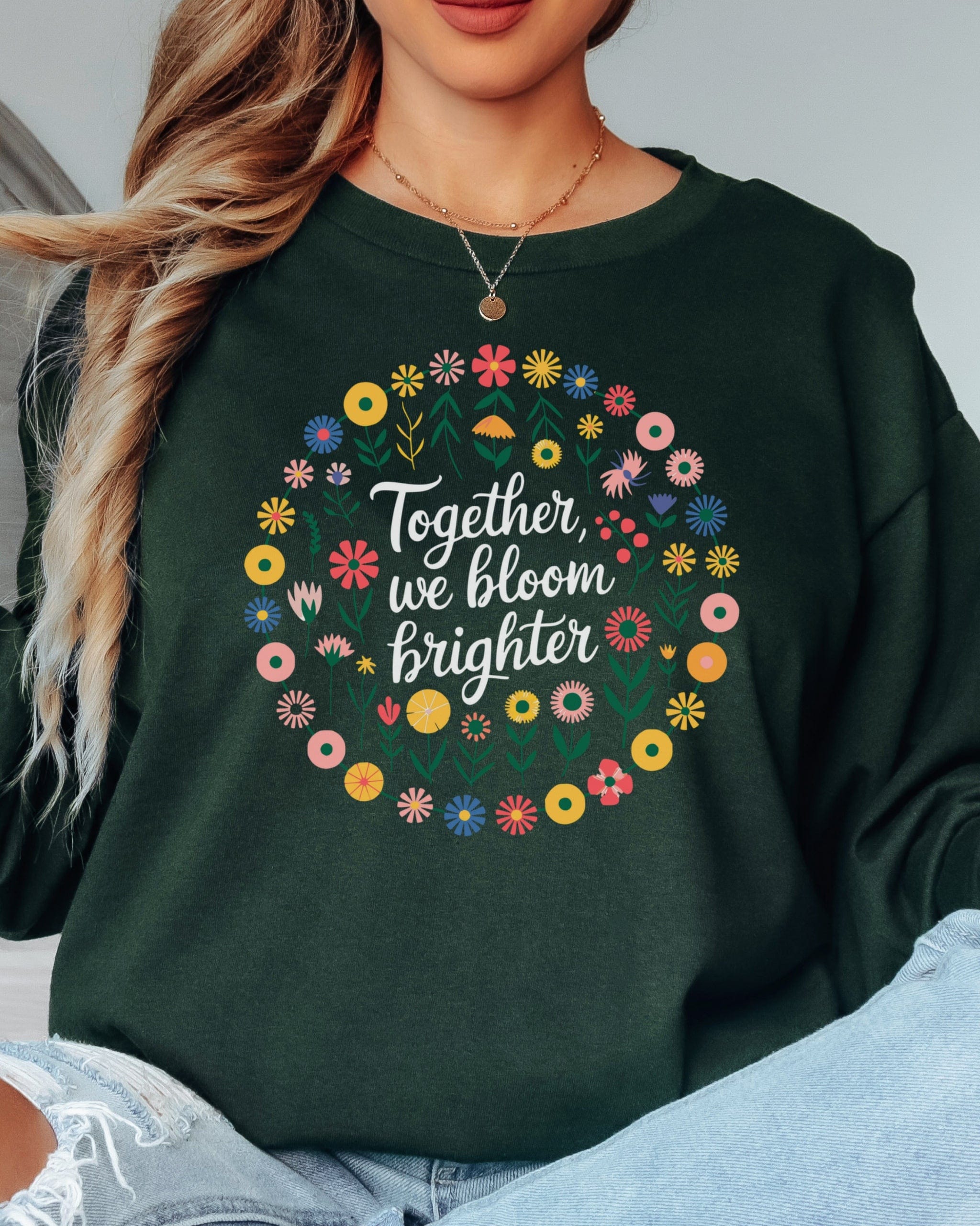 Together We Bloom Brighter Long Sleeve T-Shirt-Neurodiversity, ADHD & Autism Awareness & Acceptance Long-sleeve by Daily Bloom