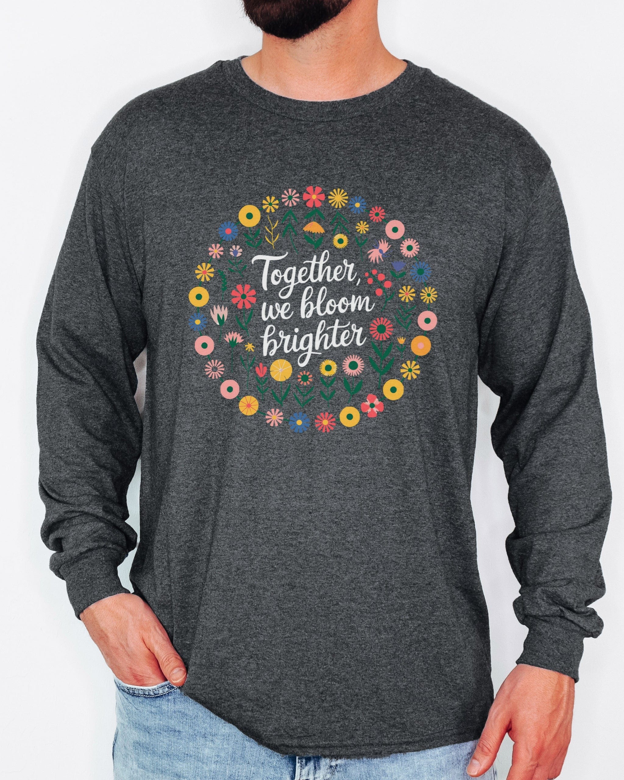 Together We Bloom Brighter Long Sleeve T-Shirt-Neurodiversity, ADHD & Autism Awareness & Acceptance Long-sleeve by Daily Bloom