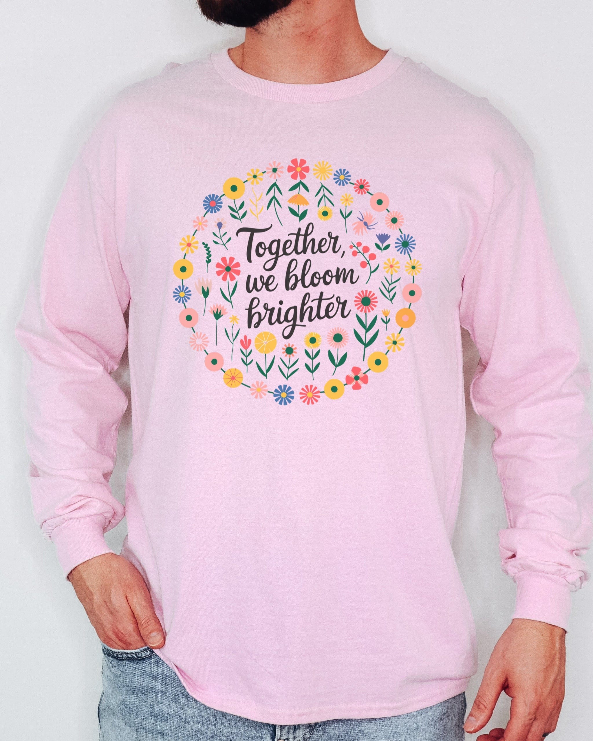 Together We Bloom Brighter Long Sleeve T-Shirt-Neurodiversity, ADHD & Autism Awareness & Acceptance Long-sleeve by Daily Bloom