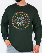 Together We Bloom Brighter Long Sleeve T-Shirt-Neurodiversity, ADHD & Autism Awareness & Acceptance Long-sleeve by Daily Bloom