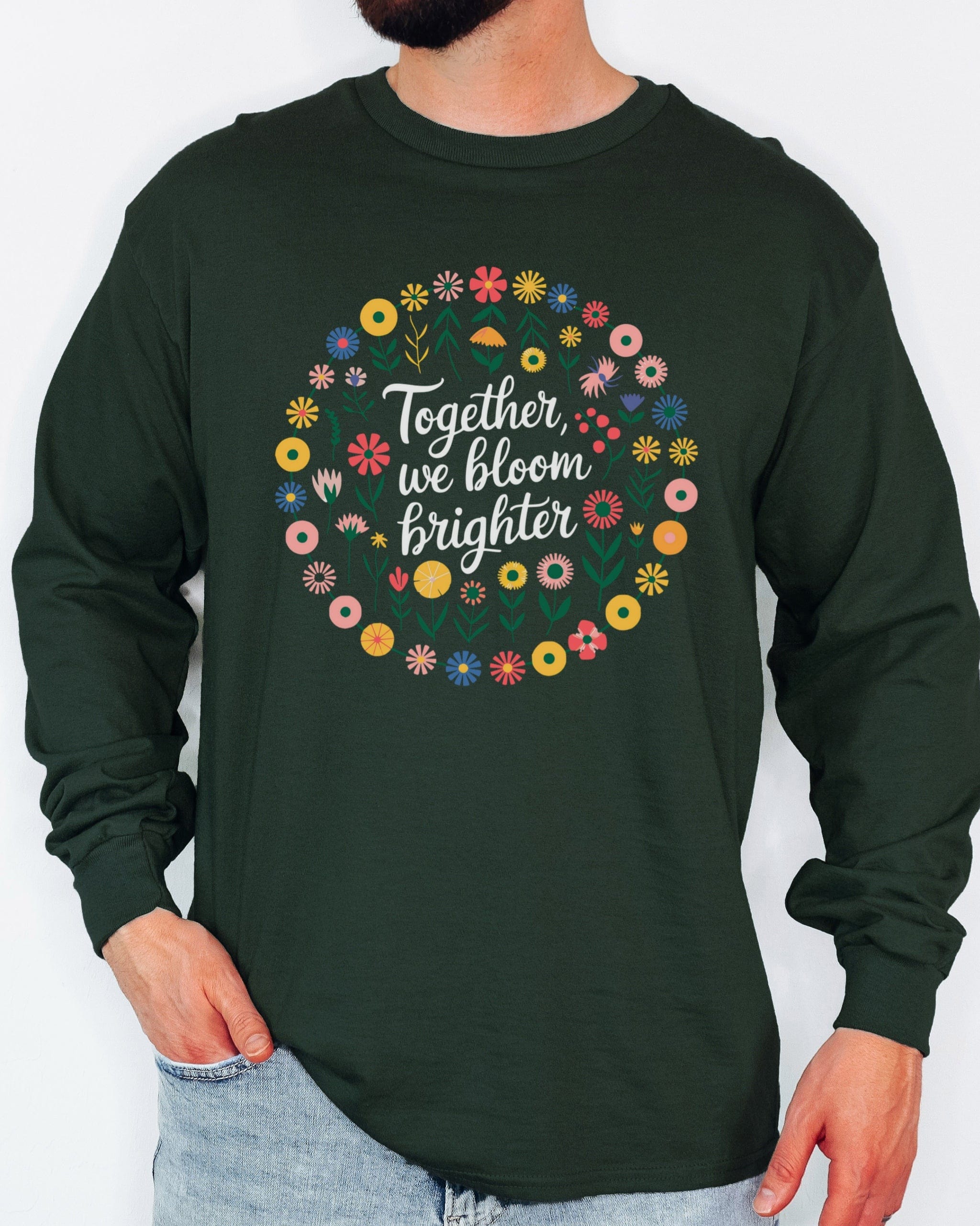 Together We Bloom Brighter Long Sleeve T-Shirt-Neurodiversity, ADHD & Autism Awareness & Acceptance Long-sleeve by Daily Bloom