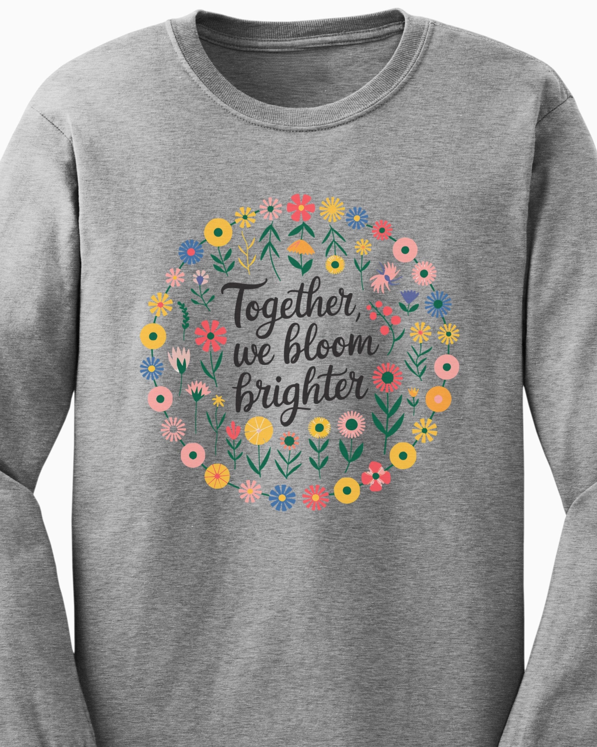 Together We Bloom Brighter Long Sleeve T-Shirt-Neurodiversity, ADHD & Autism Awareness & Acceptance Long-sleeve by Daily Bloom
