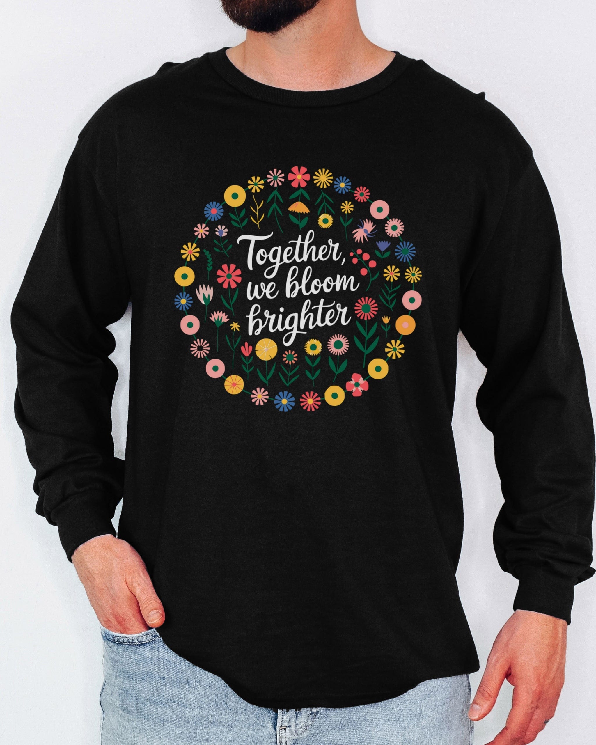 Together We Bloom Brighter Long Sleeve T-Shirt-Neurodiversity, ADHD & Autism Awareness & Acceptance Long-sleeve by Daily Bloom
