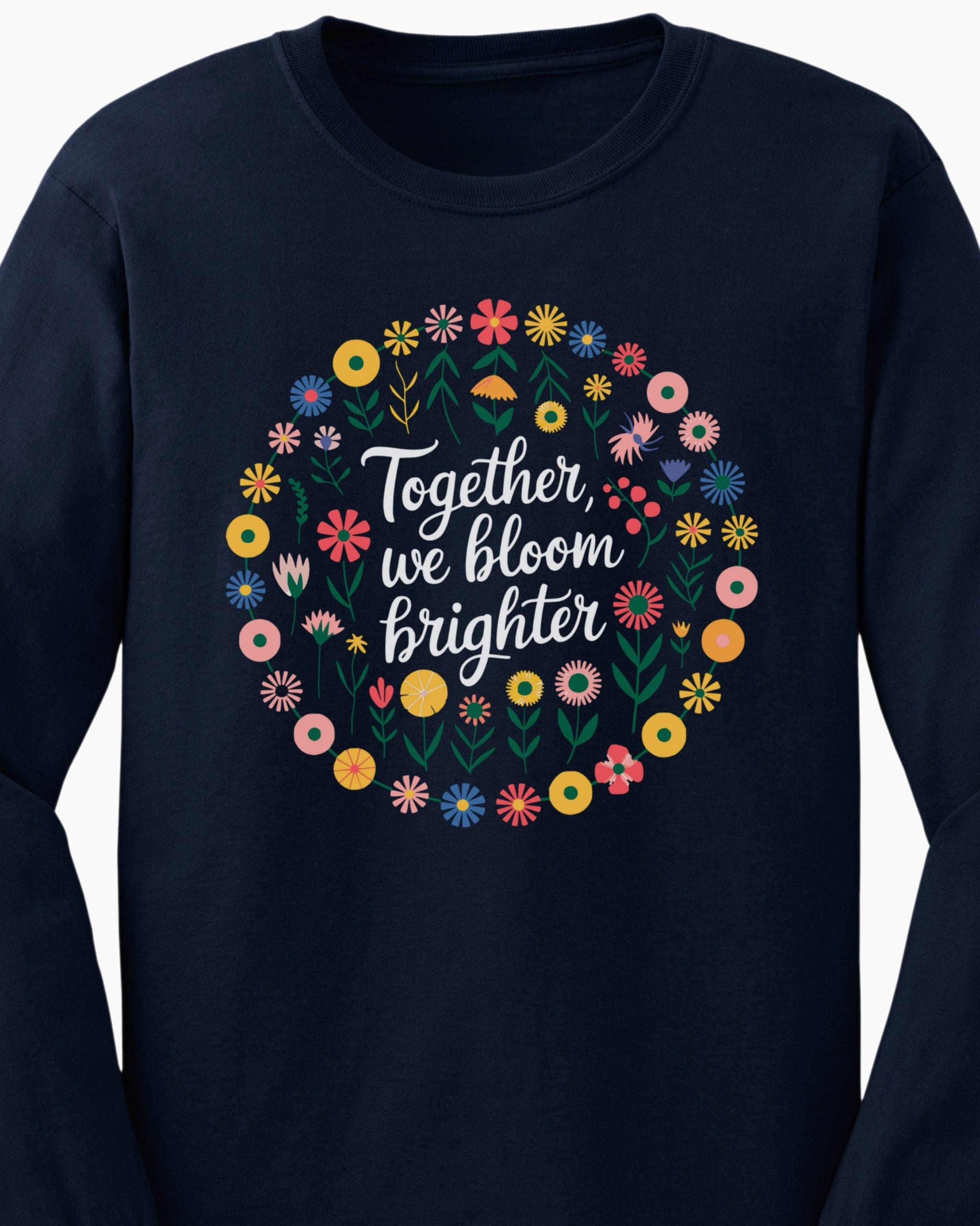 Together We Bloom Brighter Long Sleeve T-Shirt-Neurodiversity, ADHD & Autism Awareness & Acceptance Long-sleeve by Daily Bloom