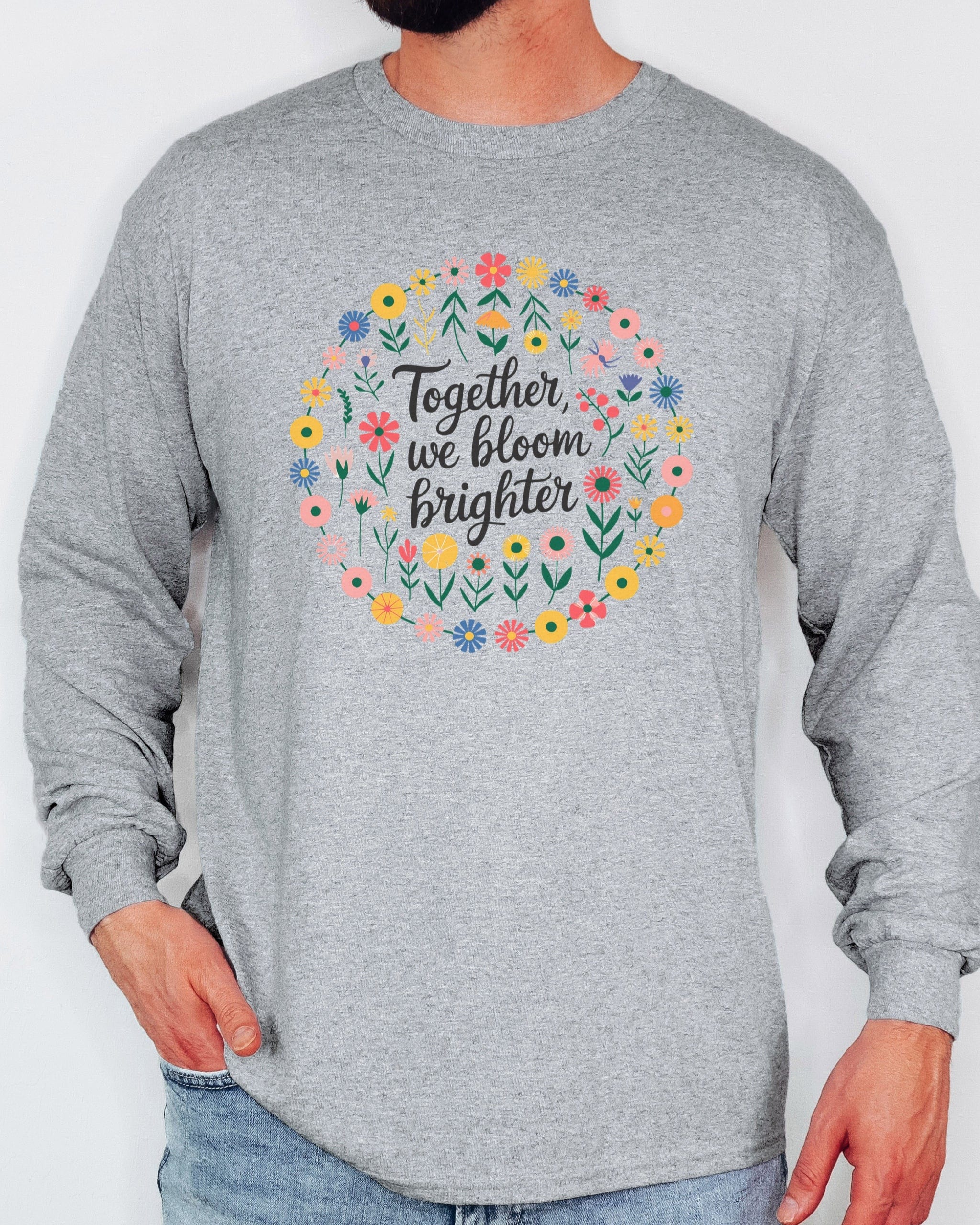 Together We Bloom Brighter Long Sleeve T-Shirt-Neurodiversity, ADHD & Autism Awareness & Acceptance Long-sleeve by Daily Bloom
