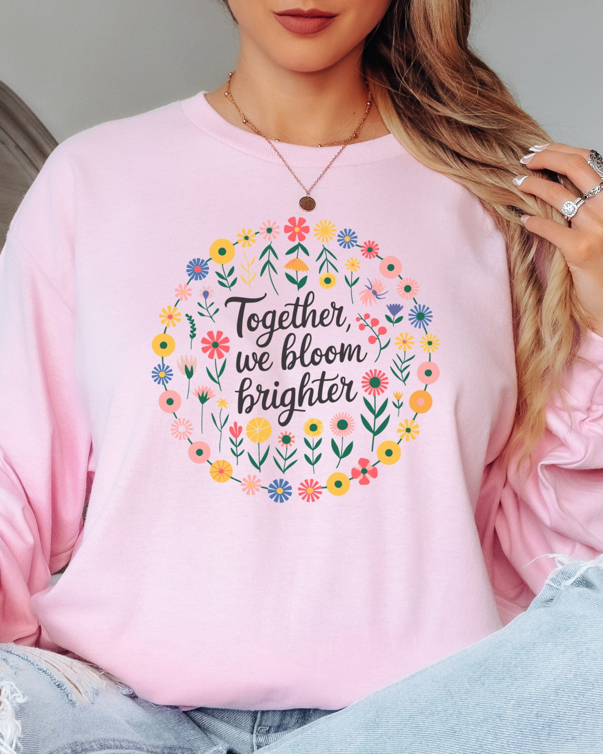 Together We Bloom Brighter Long Sleeve T-Shirt-Neurodiversity, ADHD & Autism Awareness & Acceptance Long-sleeve by Daily Bloom