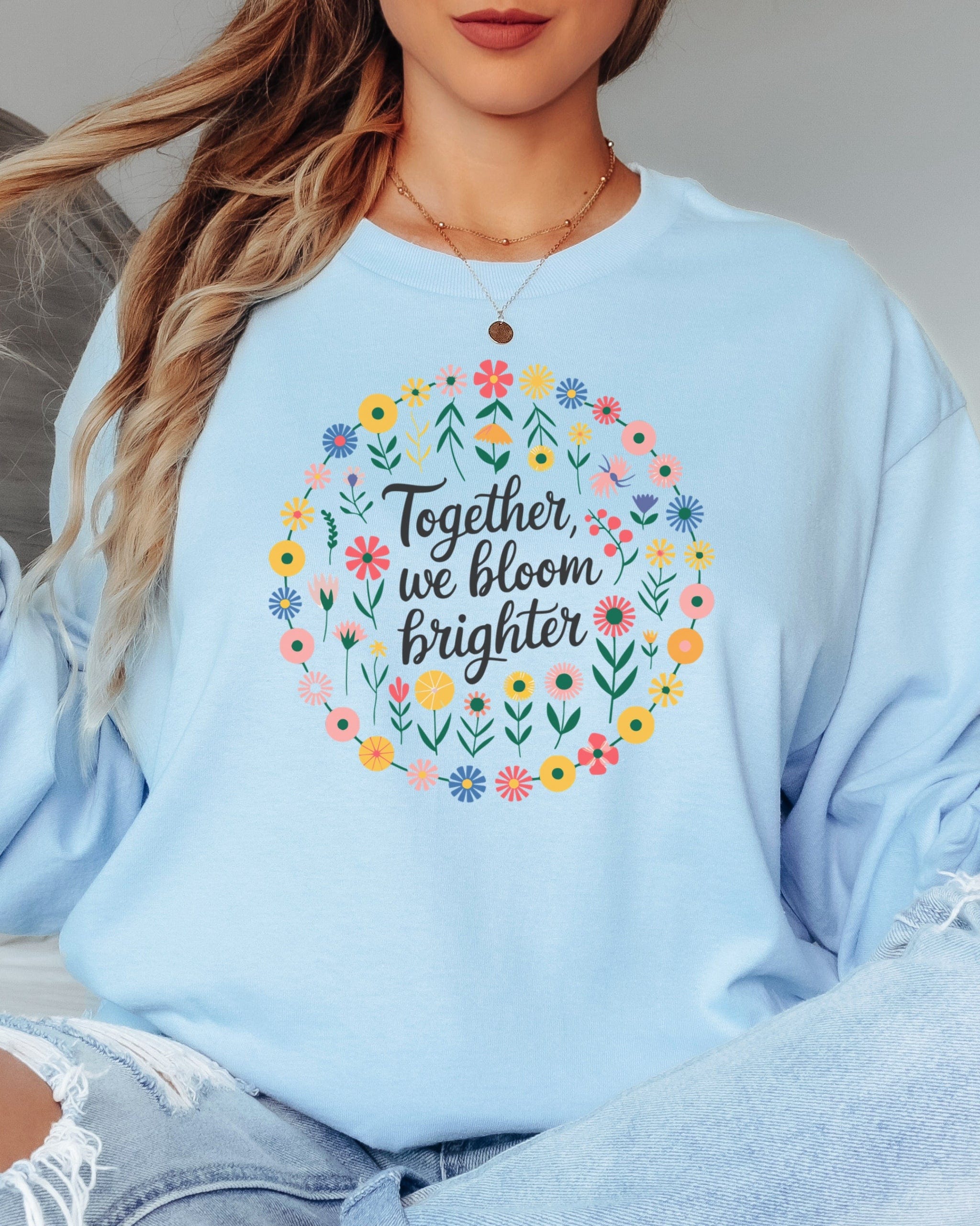 Together We Bloom Brighter Long Sleeve T-Shirt-Neurodiversity, ADHD & Autism Awareness & Acceptance Long-sleeve by Daily Bloom