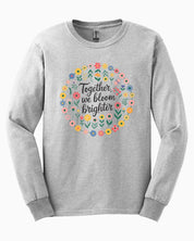 Together We Bloom Brighter Long Sleeve T-Shirt-Ash-Neurodiversity, ADHD & Autism Awareness & Acceptance Long-sleeve by Daily Bloom
