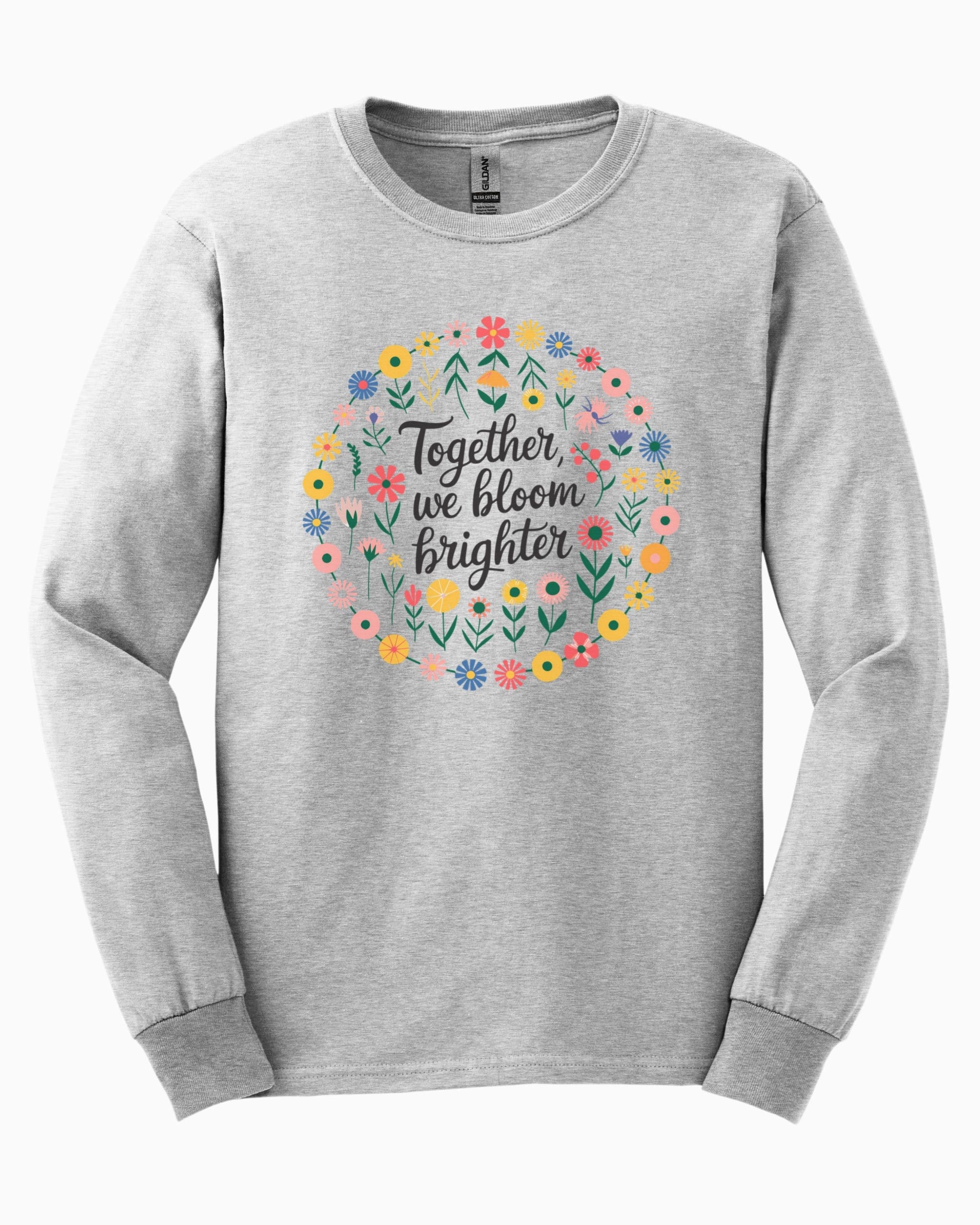 Together We Bloom Brighter Long Sleeve T-Shirt-Ash-Neurodiversity, ADHD & Autism Awareness & Acceptance Long-sleeve by Daily Bloom