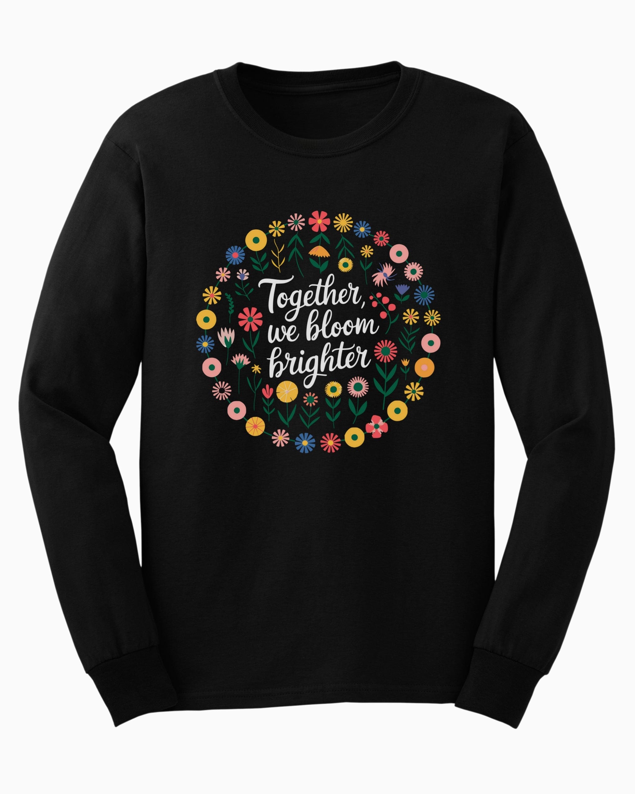 Together We Bloom Brighter Long Sleeve T-Shirt-Black-Neurodiversity, ADHD & Autism Awareness & Acceptance Long-sleeve by Daily Bloom