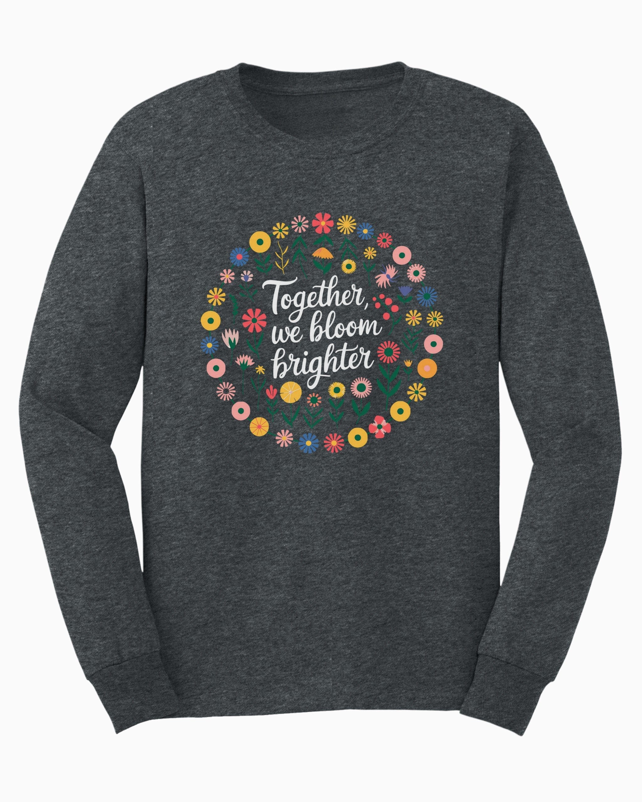 Together We Bloom Brighter Long Sleeve T-Shirt-Dark Heather-Neurodiversity, ADHD & Autism Awareness & Acceptance Long-sleeve by Daily Bloom