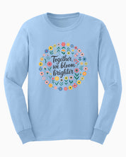 Together We Bloom Brighter Long Sleeve T-Shirt-Light Blue-Neurodiversity, ADHD & Autism Awareness & Acceptance Long-sleeve by Daily Bloom