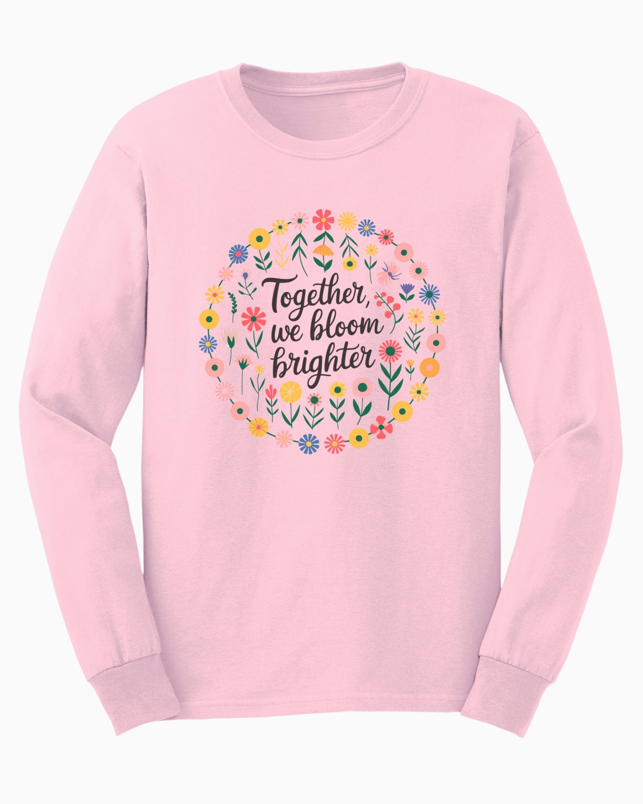 Together We Bloom Brighter Long Sleeve T-Shirt-Light Pink-Neurodiversity, ADHD & Autism Awareness & Acceptance Long-sleeve by Daily Bloom