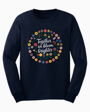 Together We Bloom Brighter Long Sleeve T-Shirt-Navy-Neurodiversity, ADHD & Autism Awareness & Acceptance Long-sleeve by Daily Bloom