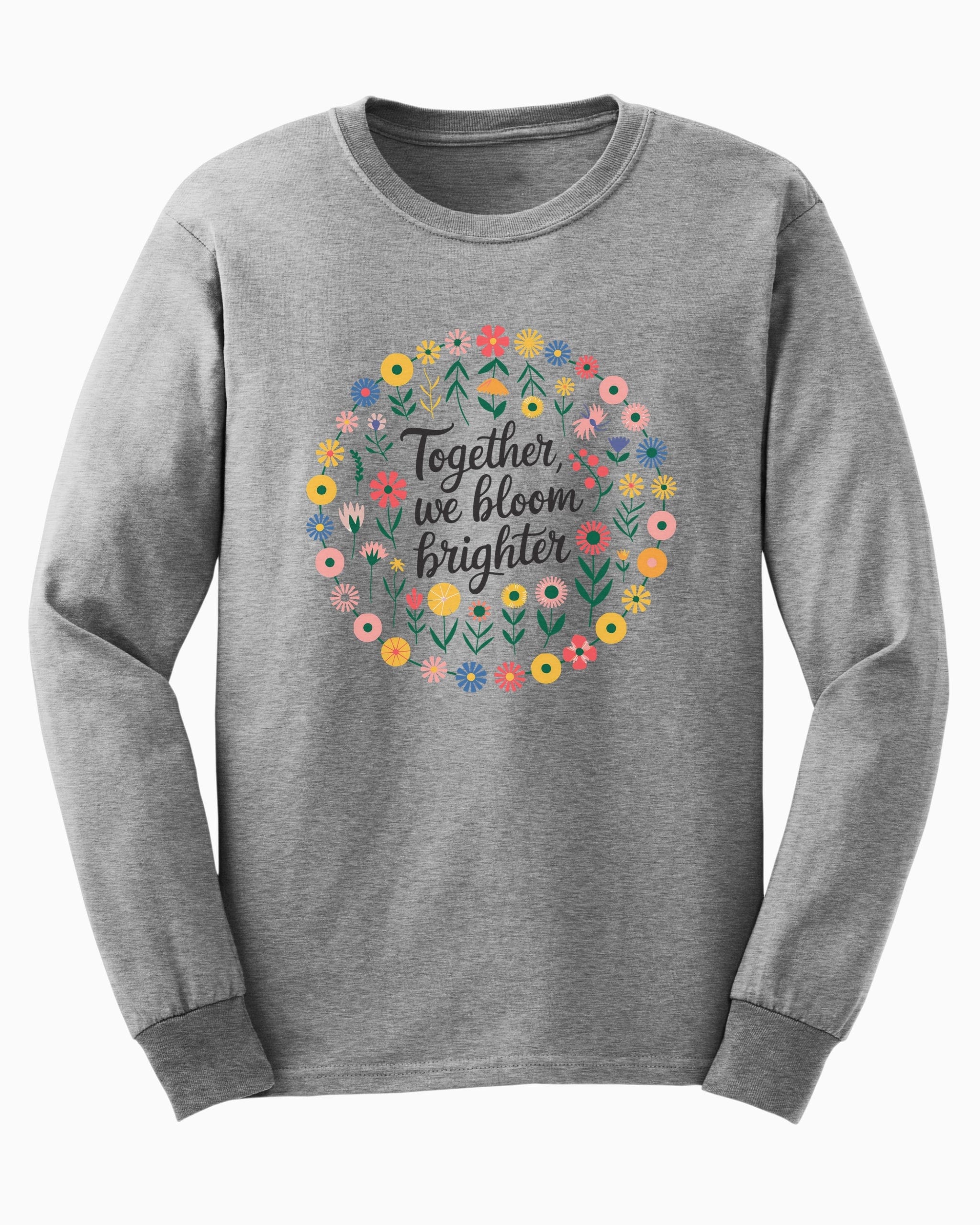 Together We Bloom Brighter Long Sleeve T-Shirt-Sport Grey-Neurodiversity, ADHD & Autism Awareness & Acceptance Long-sleeve by Daily Bloom