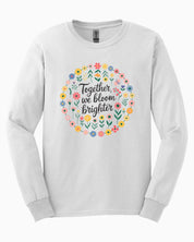 Together We Bloom Brighter Long Sleeve T-Shirt-White-Neurodiversity, ADHD & Autism Awareness & Acceptance Long-sleeve by Daily Bloom
