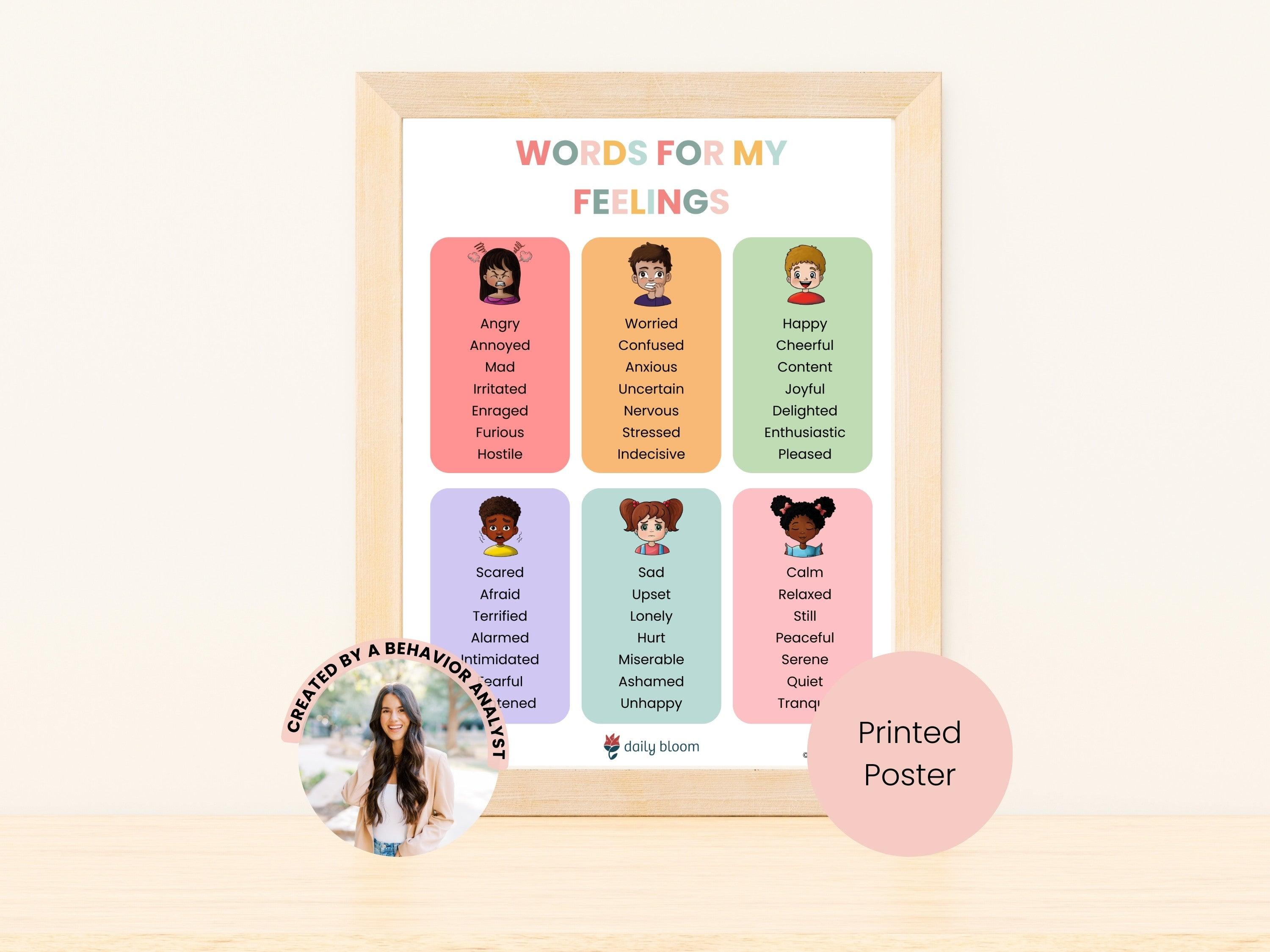 Words For My Feelings - Emotional Vocabulary Printed Wall Poster-Neurodiversity, ADHD & Autism Awareness & Acceptance Poster by Daily Bloom
