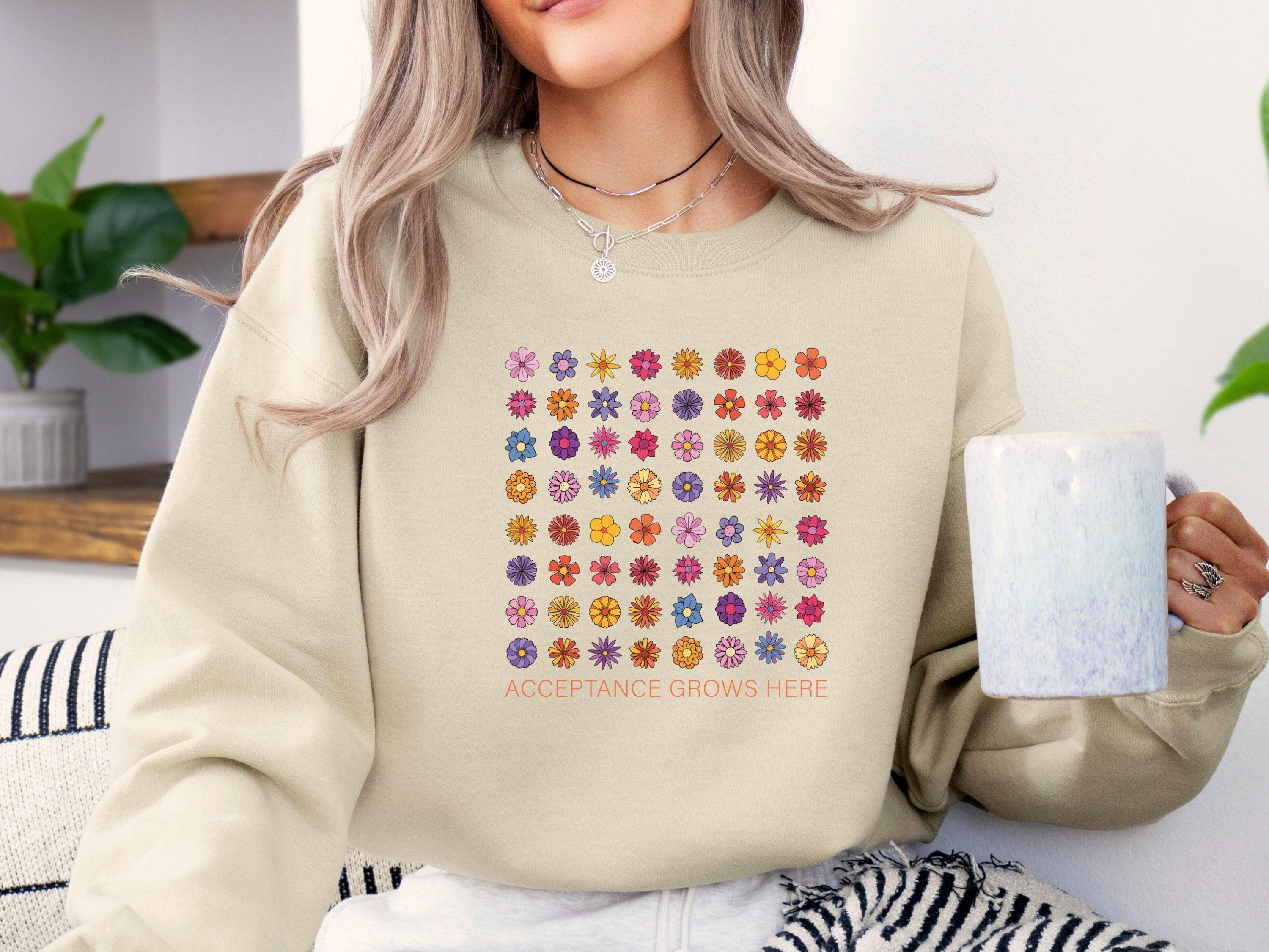 Acceptance Grows Here Flowers Sweatshirt-Neurodiversity, ADHD & Autism Awareness & Acceptance Sweatshirt by Daily Bloom