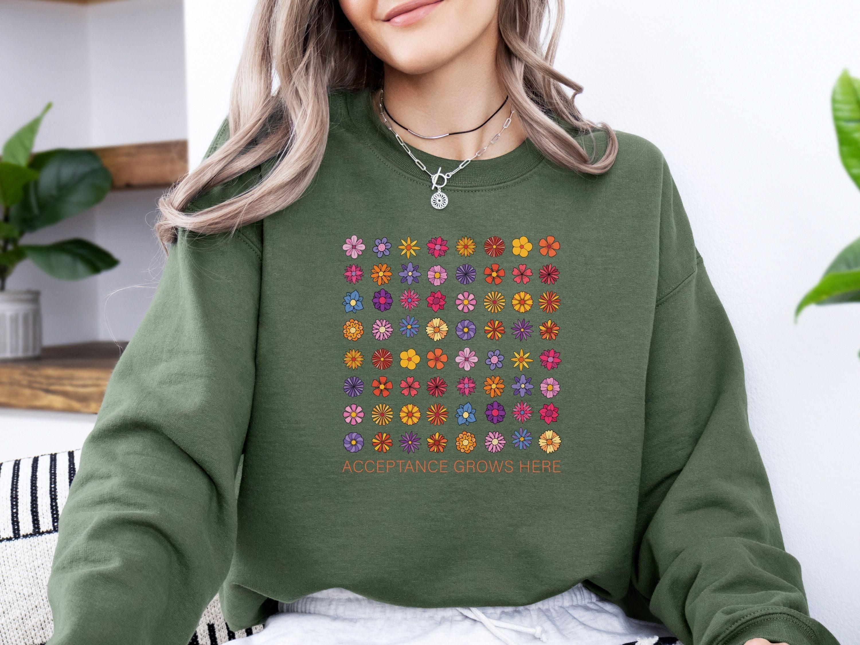 Acceptance Grows Here Flowers Sweatshirt-Neurodiversity, ADHD & Autism Awareness & Acceptance Sweatshirt by Daily Bloom