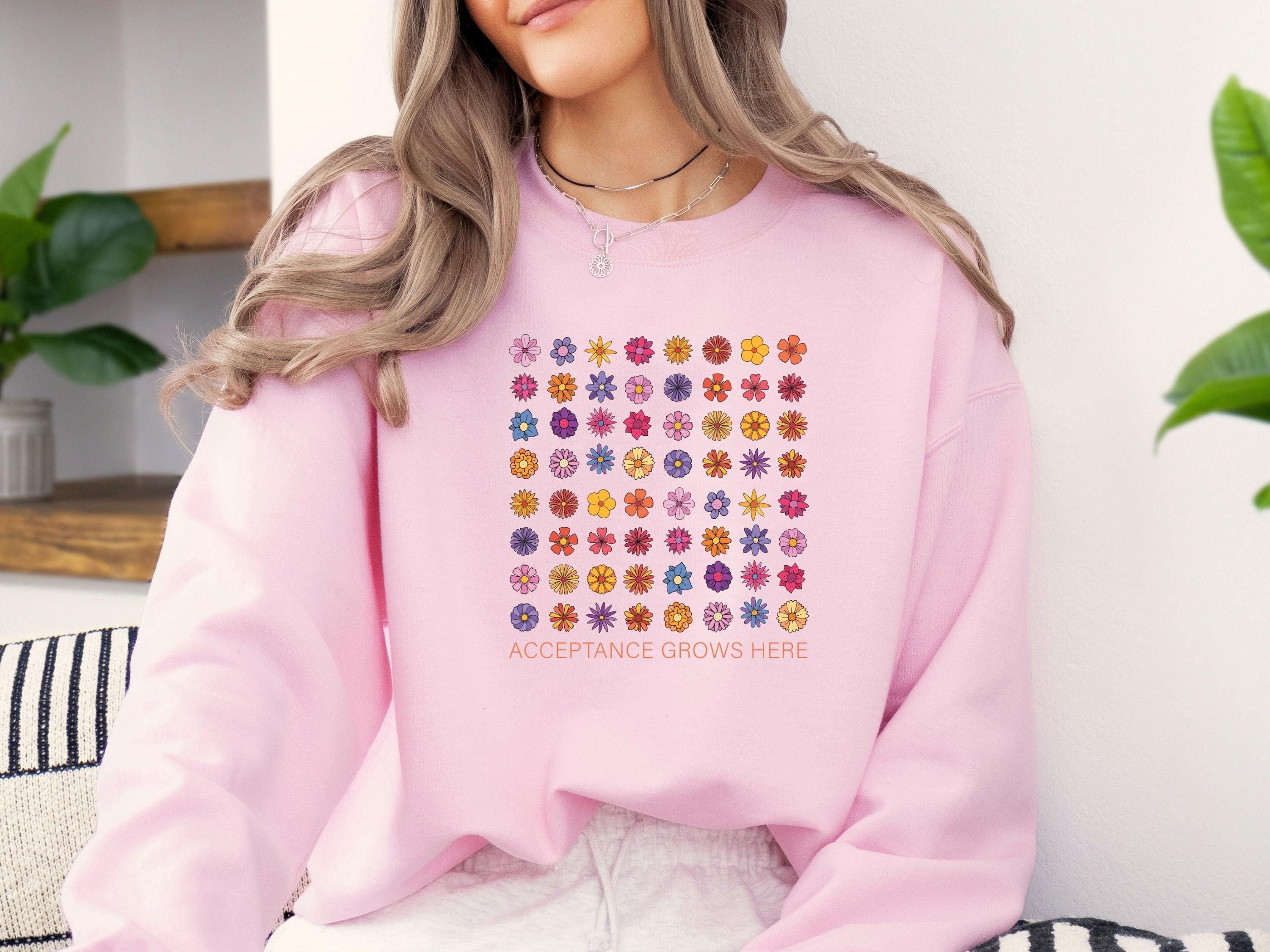 Acceptance Grows Here Flowers Sweatshirt-Neurodiversity, ADHD & Autism Awareness & Acceptance Sweatshirt by Daily Bloom