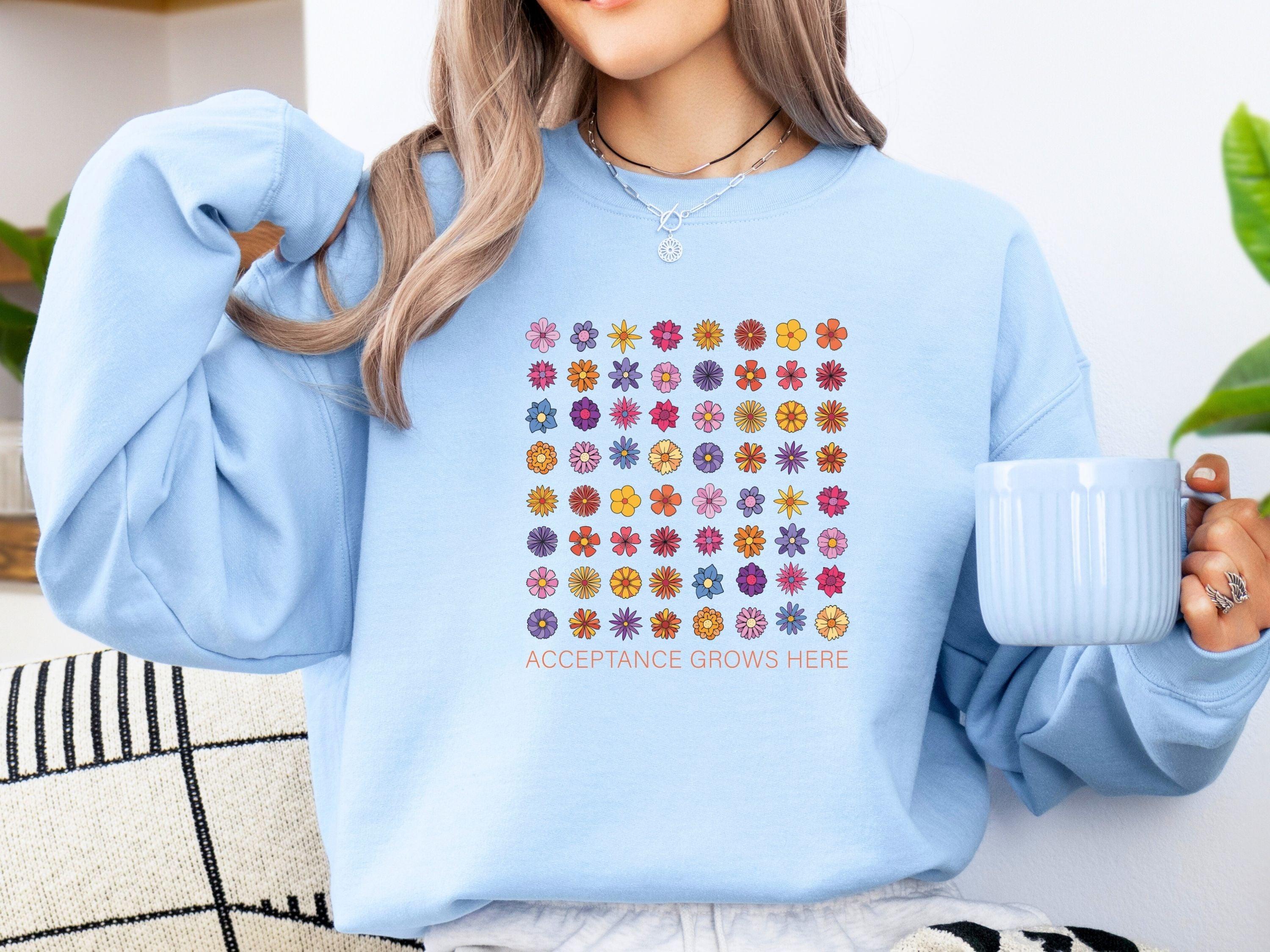 Acceptance Grows Here Flowers Sweatshirt-Neurodiversity, ADHD & Autism Awareness & Acceptance Sweatshirt by Daily Bloom