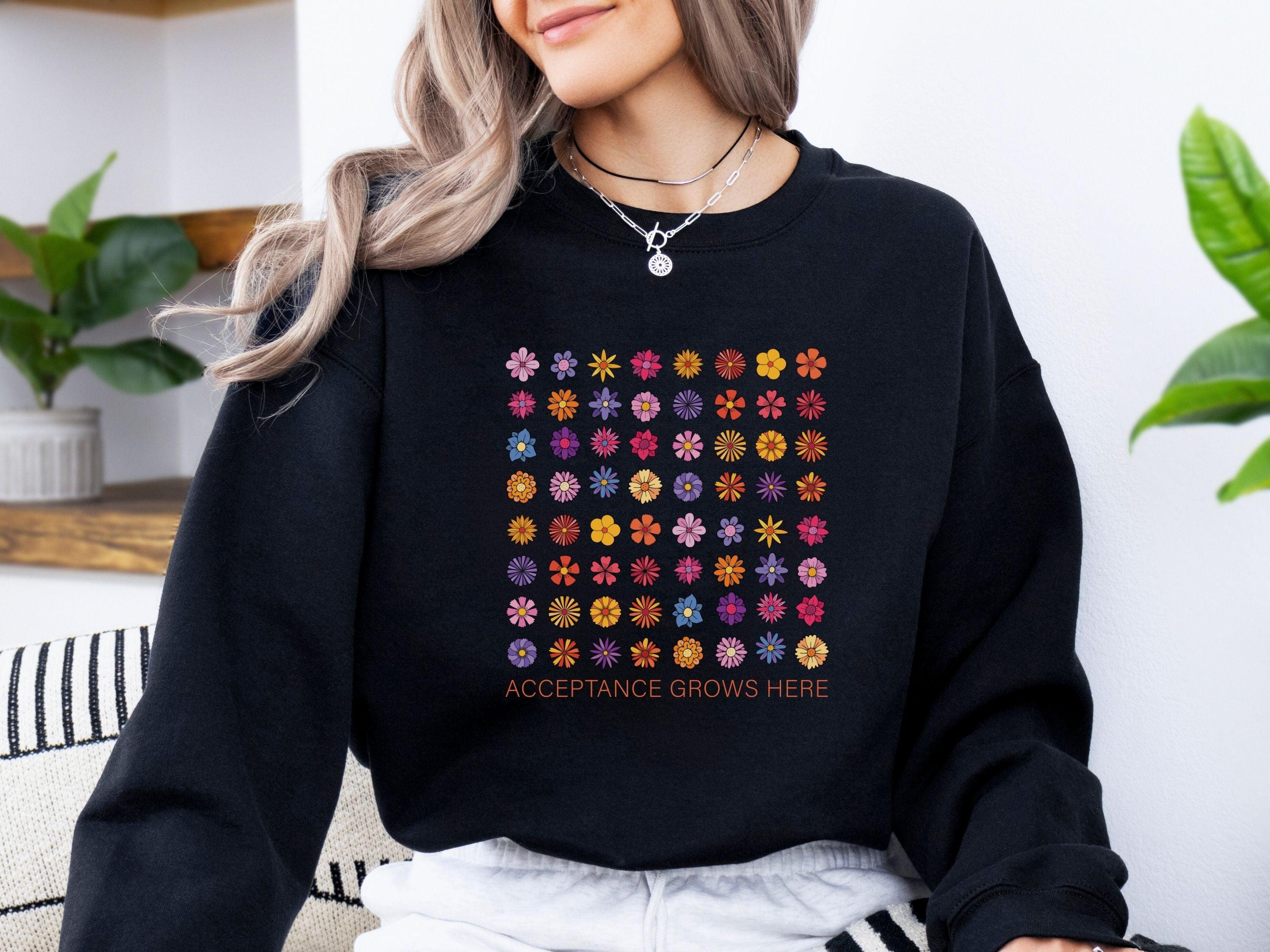 Acceptance Grows Here Flowers Sweatshirt-Neurodiversity, ADHD & Autism Awareness & Acceptance Sweatshirt by Daily Bloom