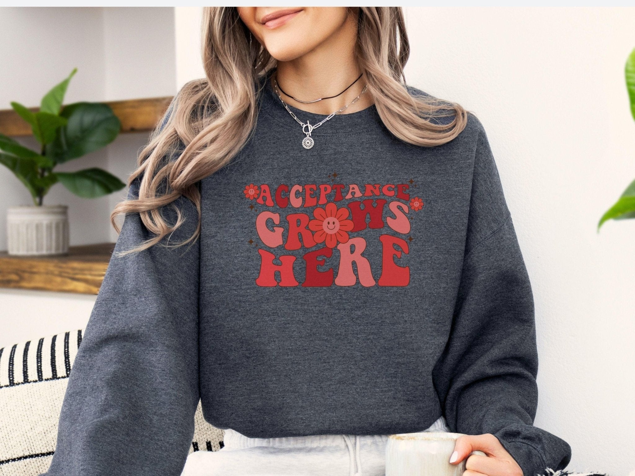 Autism Sweatshirt - Acceptance Grows Here Groovy Sweatshirt - Daily Bloom