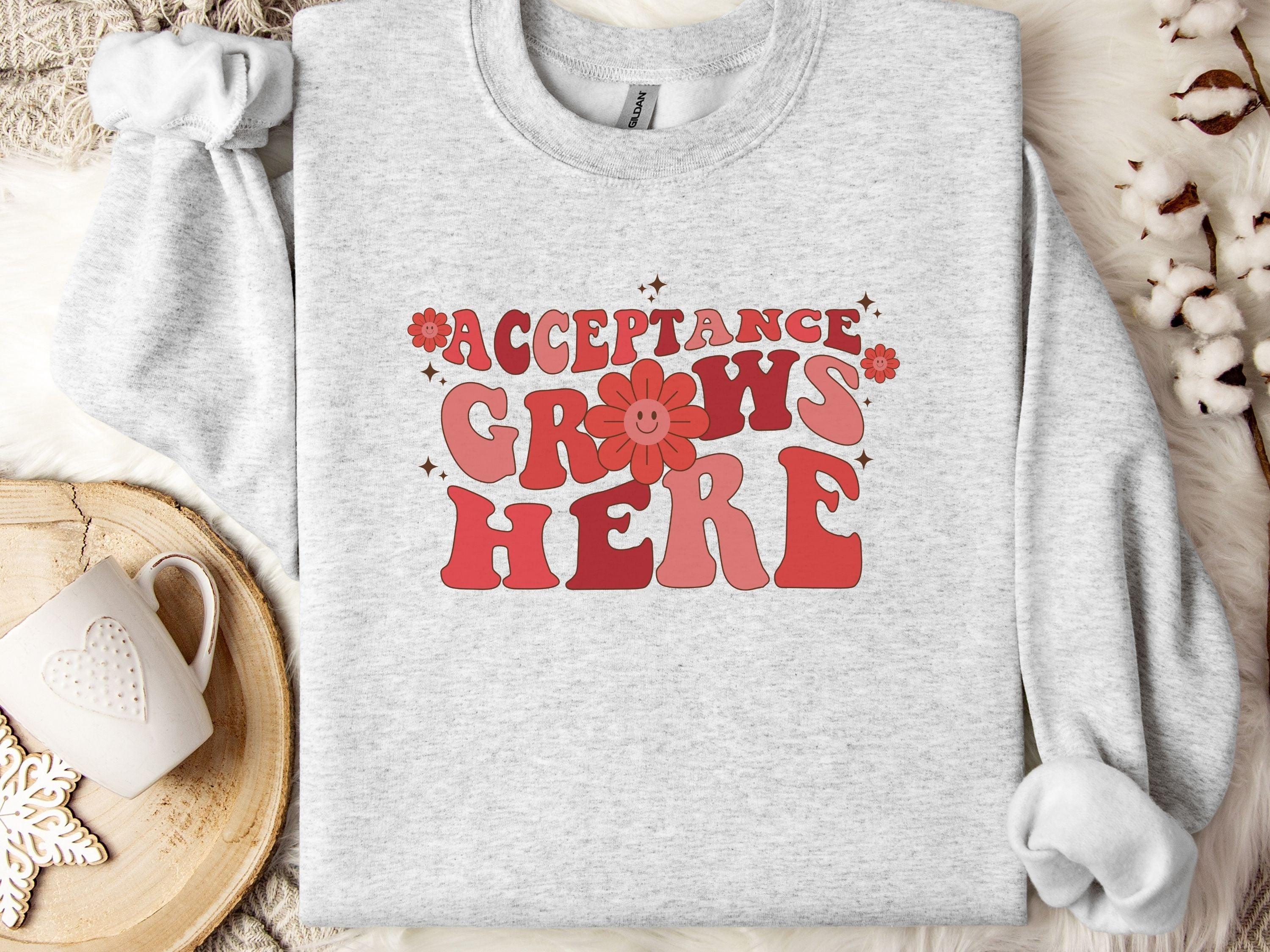 Acceptance Grows Here Groovy Sweatshirt-Ash-Neurodiversity, ADHD & Autism Awareness & Acceptance Sweatshirt by Daily Bloom