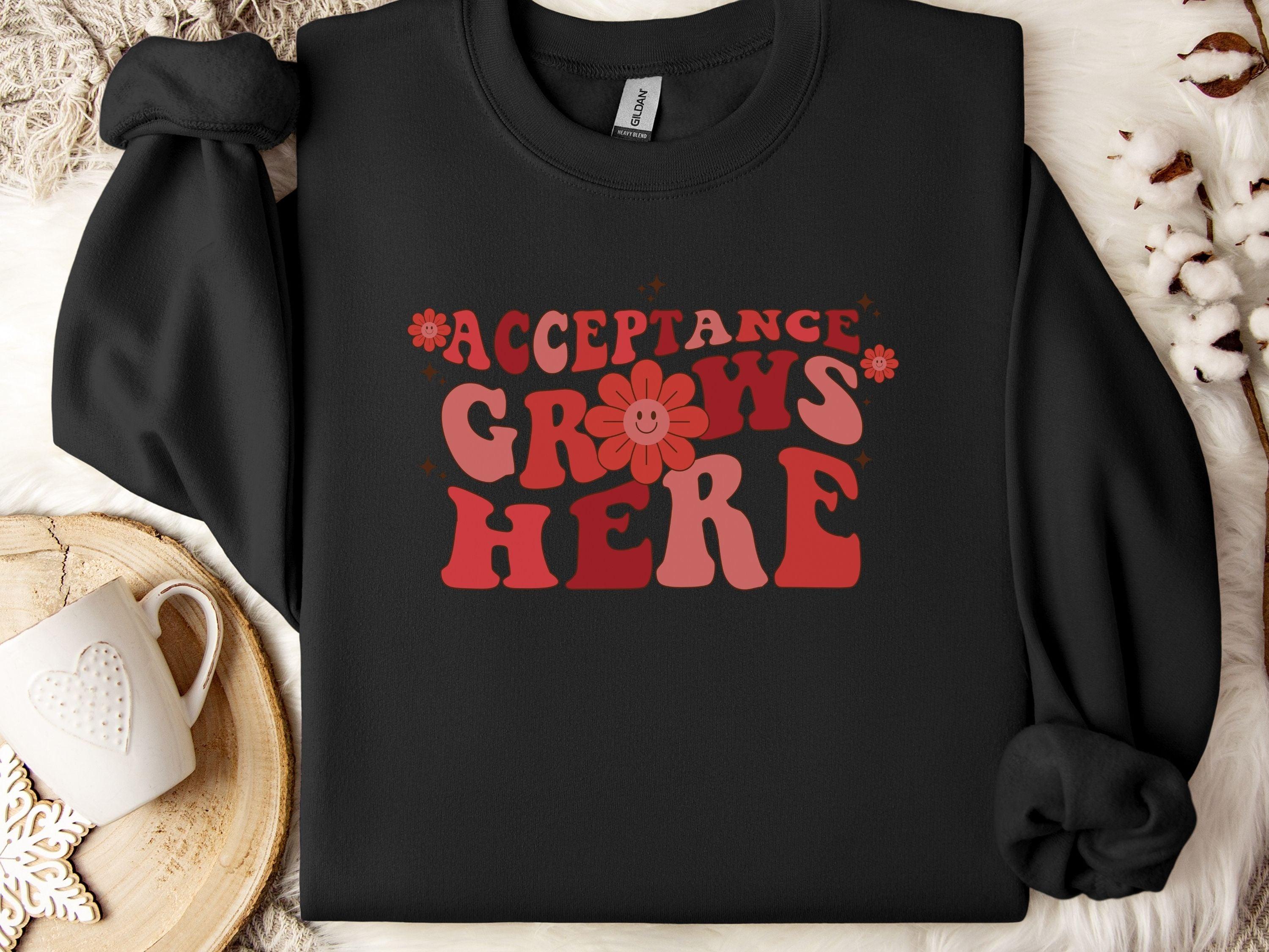 Acceptance Grows Here Groovy Sweatshirt-Black-Neurodiversity, ADHD & Autism Awareness & Acceptance Sweatshirt by Daily Bloom