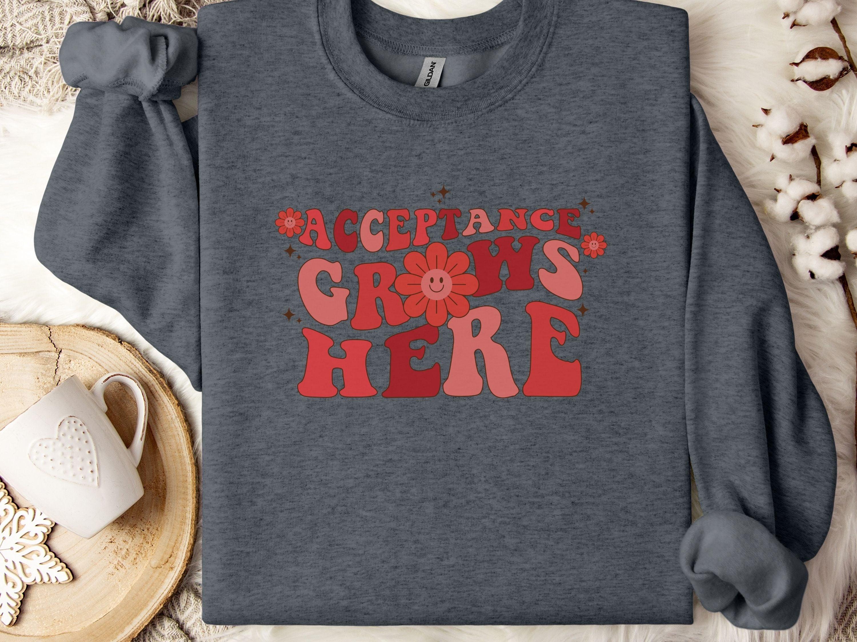 Acceptance Grows Here Groovy Sweatshirt-Dark Heather-Neurodiversity, ADHD & Autism Awareness & Acceptance Sweatshirt by Daily Bloom