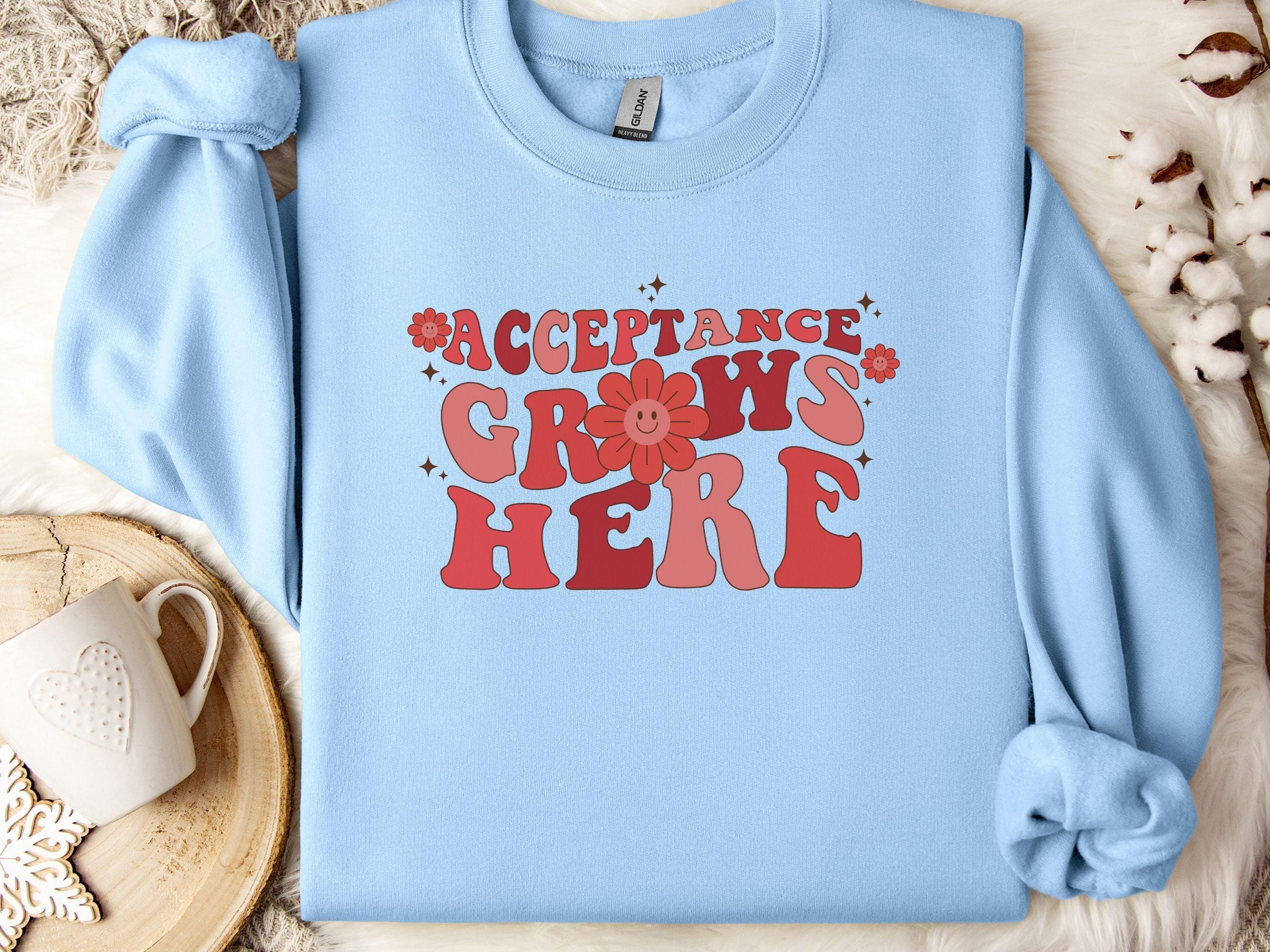 Acceptance Grows Here Groovy Sweatshirt-Light Blue-Neurodiversity, ADHD & Autism Awareness & Acceptance Sweatshirt by Daily Bloom