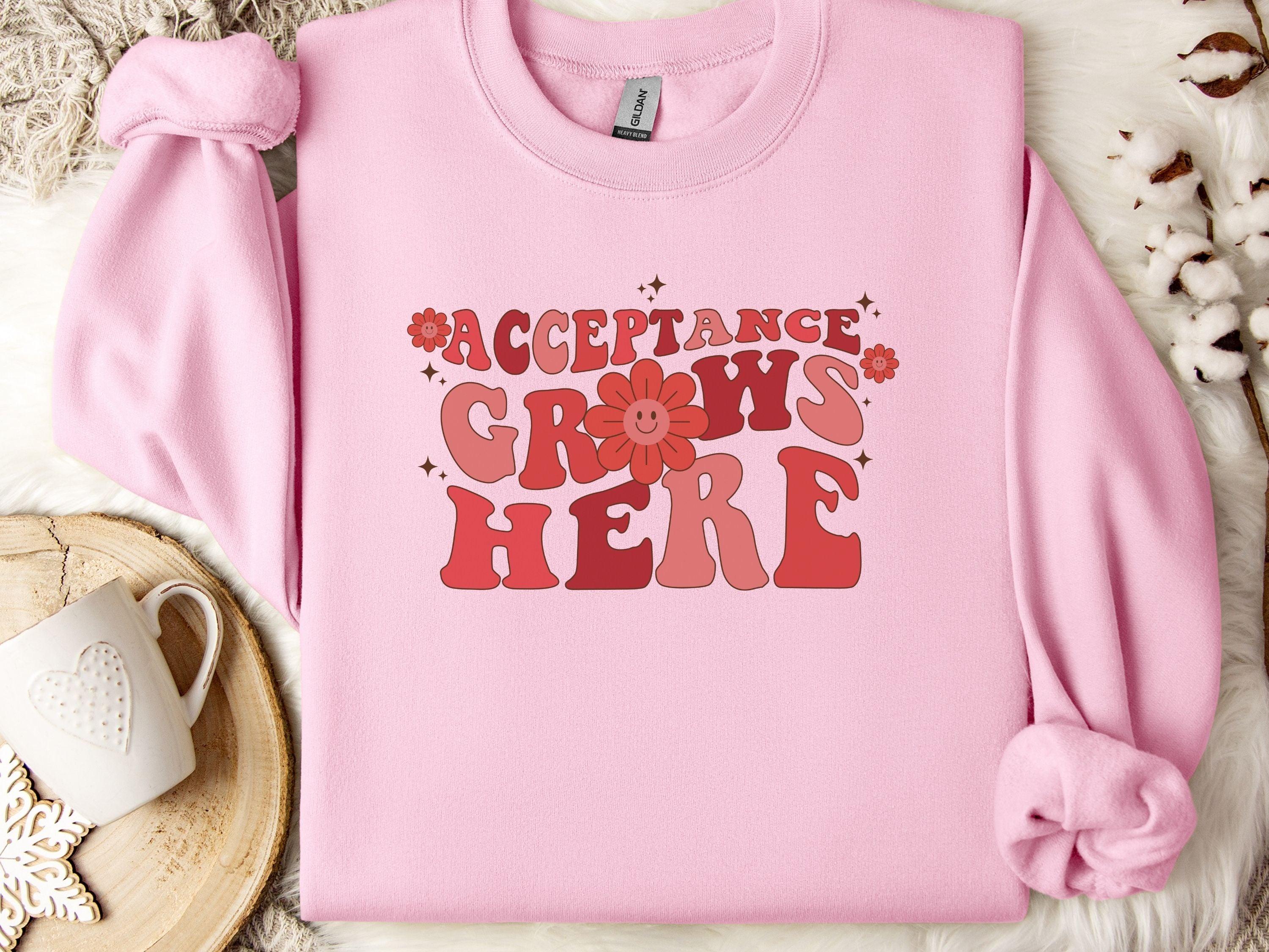 Acceptance Grows Here Groovy Sweatshirt-Light Pink-Neurodiversity, ADHD & Autism Awareness & Acceptance Sweatshirt by Daily Bloom