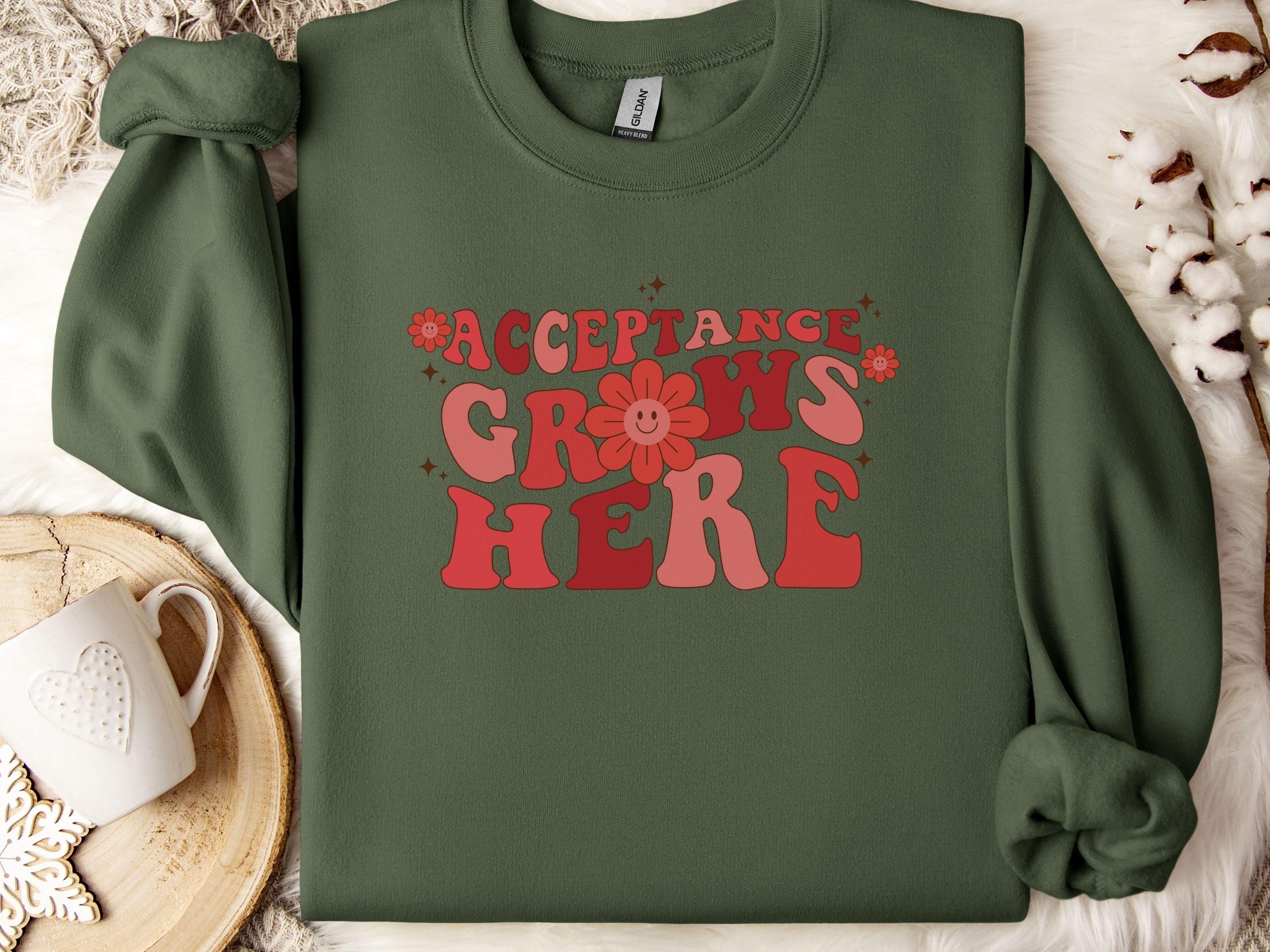 Acceptance Grows Here Groovy Sweatshirt-Military Green-Neurodiversity, ADHD & Autism Awareness & Acceptance Sweatshirt by Daily Bloom