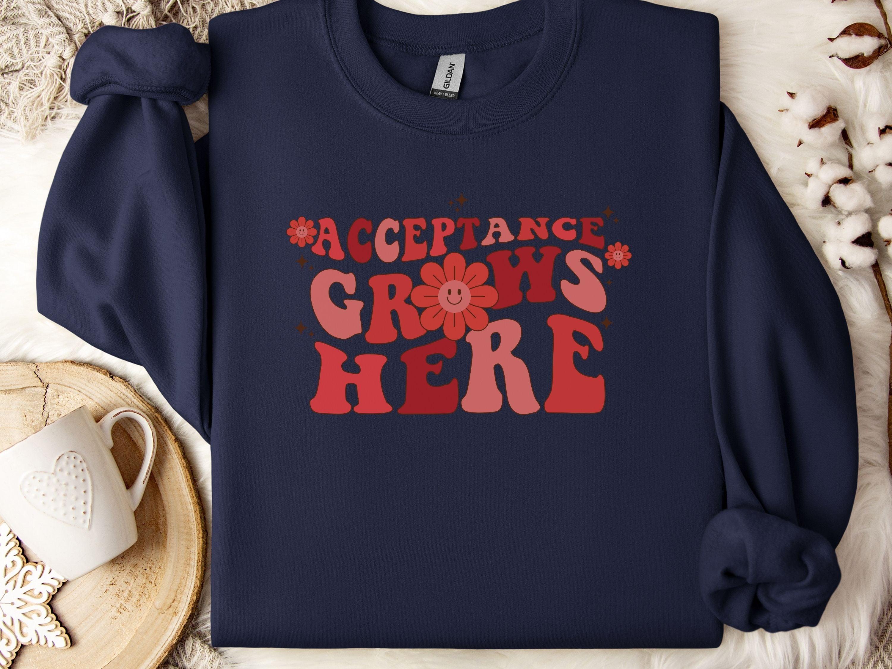 Acceptance Grows Here Groovy Sweatshirt-Navy-Neurodiversity, ADHD & Autism Awareness & Acceptance Sweatshirt by Daily Bloom