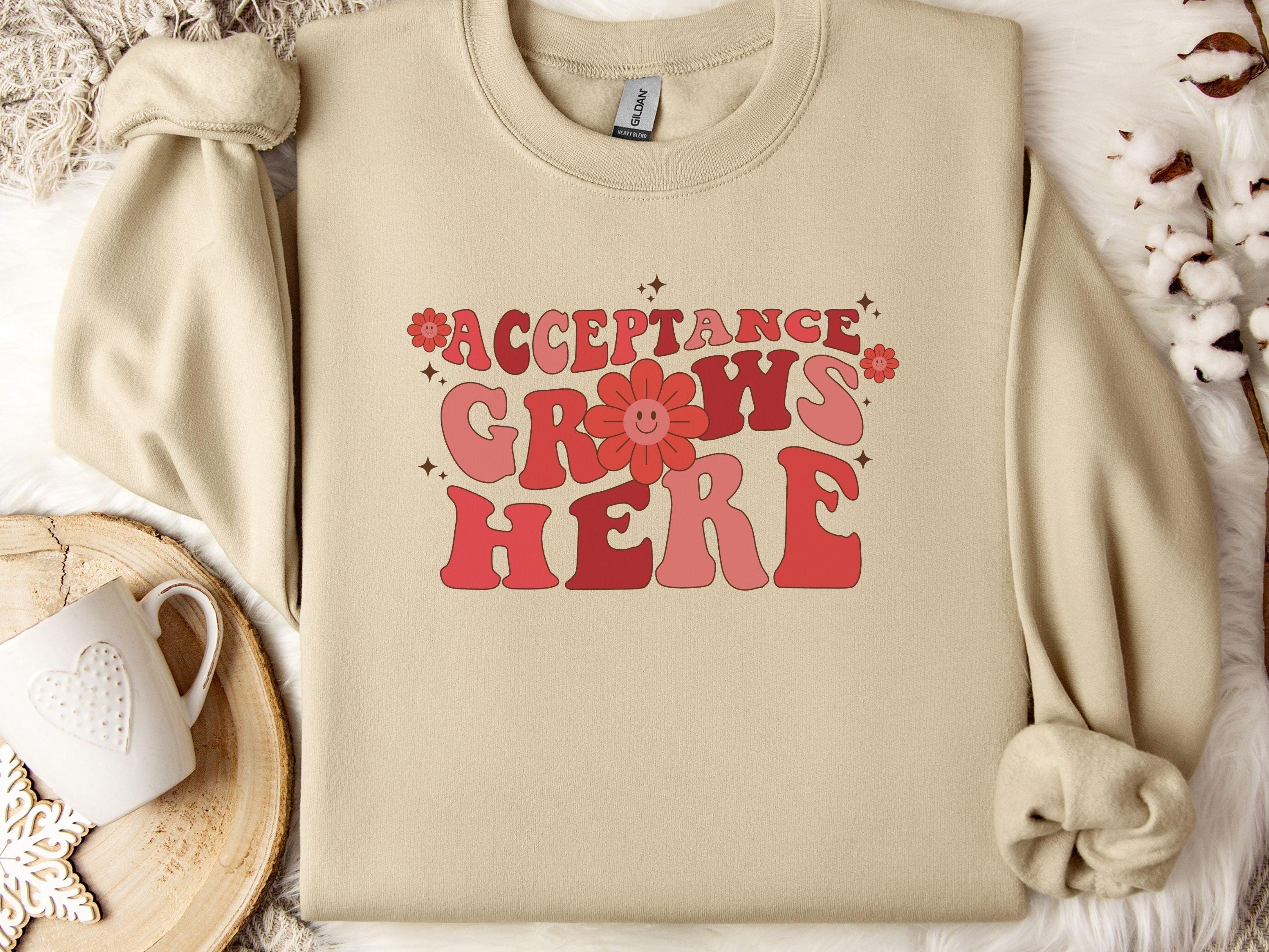 Acceptance Grows Here Groovy Sweatshirt-Sand-Neurodiversity, ADHD & Autism Awareness & Acceptance Sweatshirt by Daily Bloom