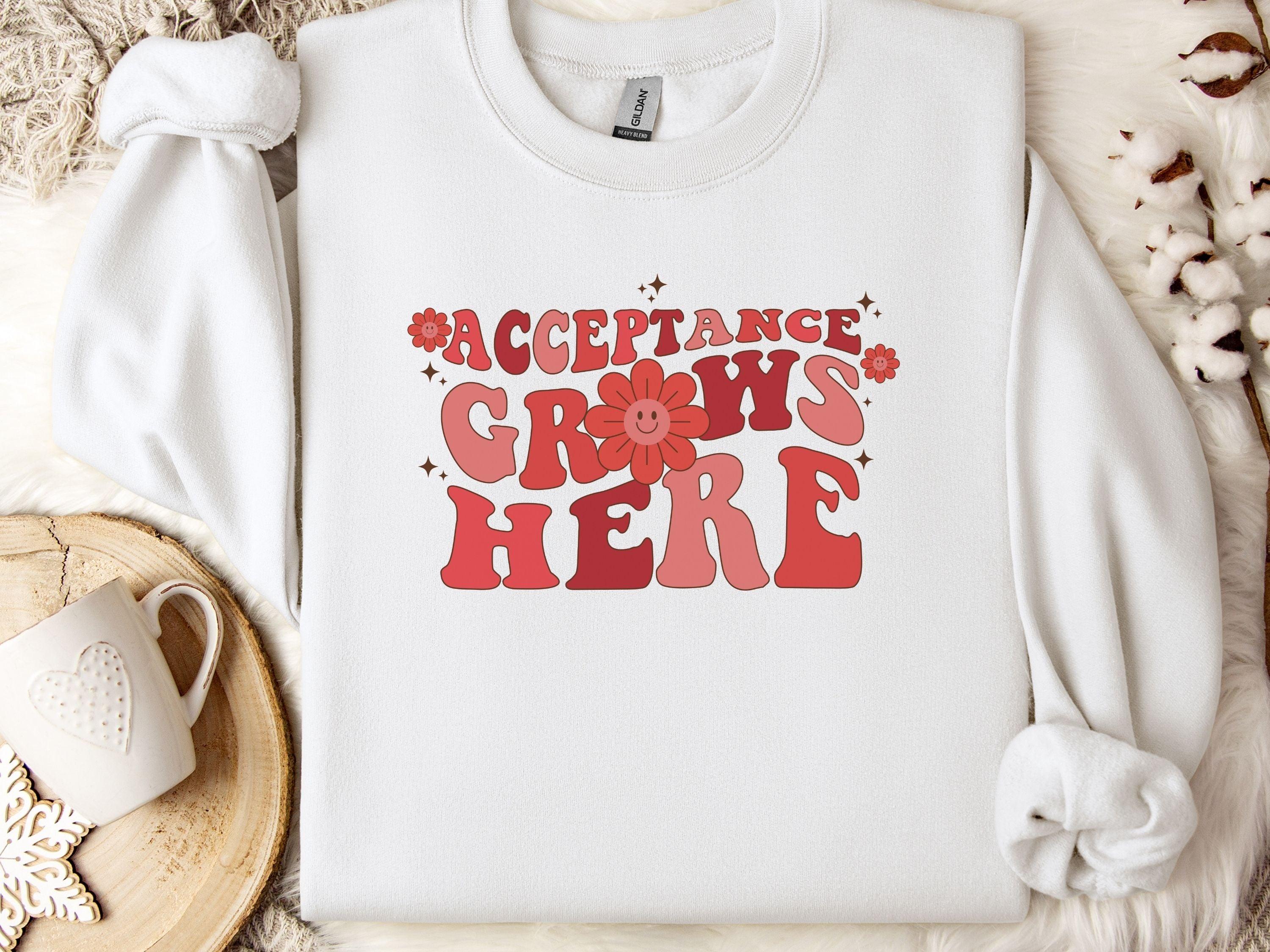 Acceptance Grows Here Groovy Sweatshirt-White-Neurodiversity, ADHD & Autism Awareness & Acceptance Sweatshirt by Daily Bloom