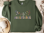 Acceptance Wildflowers Sweatshirt-Military Green-Neurodiversity, ADHD & Autism Awareness & Acceptance Sweatshirt by Daily Bloom