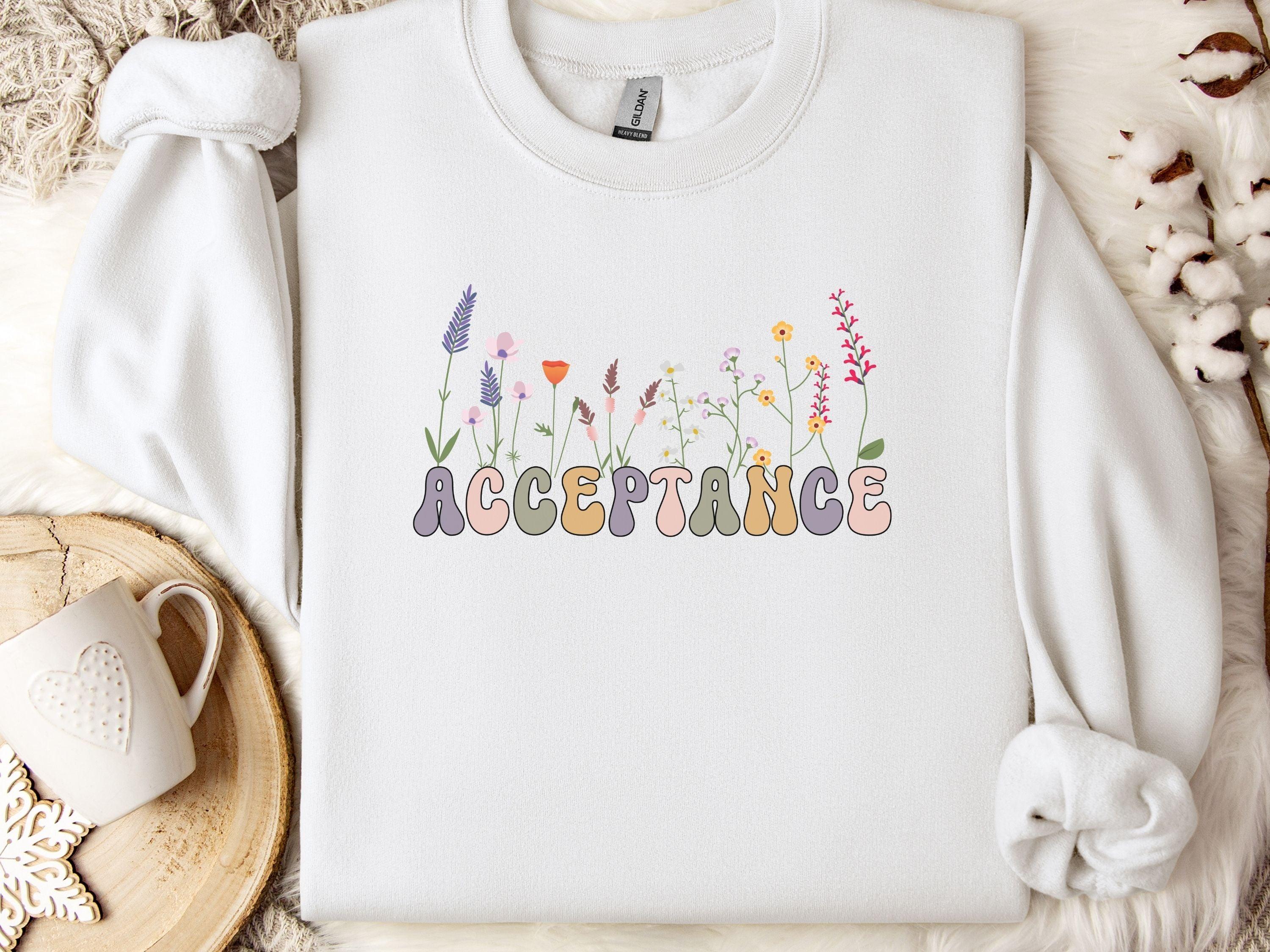 Acceptance Wildflowers Sweatshirt-White-Neurodiversity, ADHD & Autism Awareness & Acceptance Sweatshirt by Daily Bloom