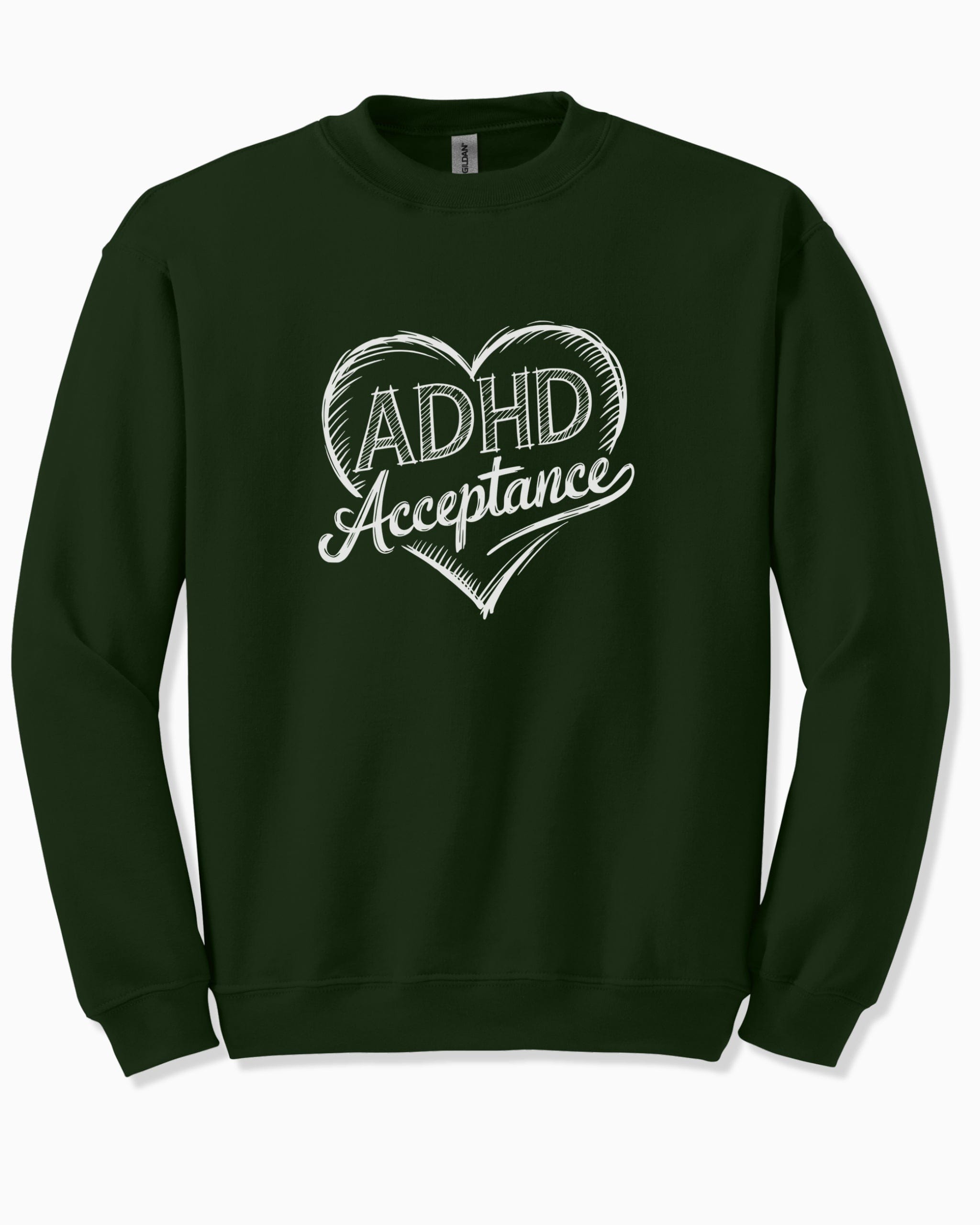 Autism Sweatshirt By Daily Bloom ADHD Acceptance Love Heart Sketch Sweatshirt Forest Green / S