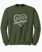 Autism Sweatshirt By Daily Bloom ADHD Acceptance Love Heart Sketch Sweatshirt Military Green / S